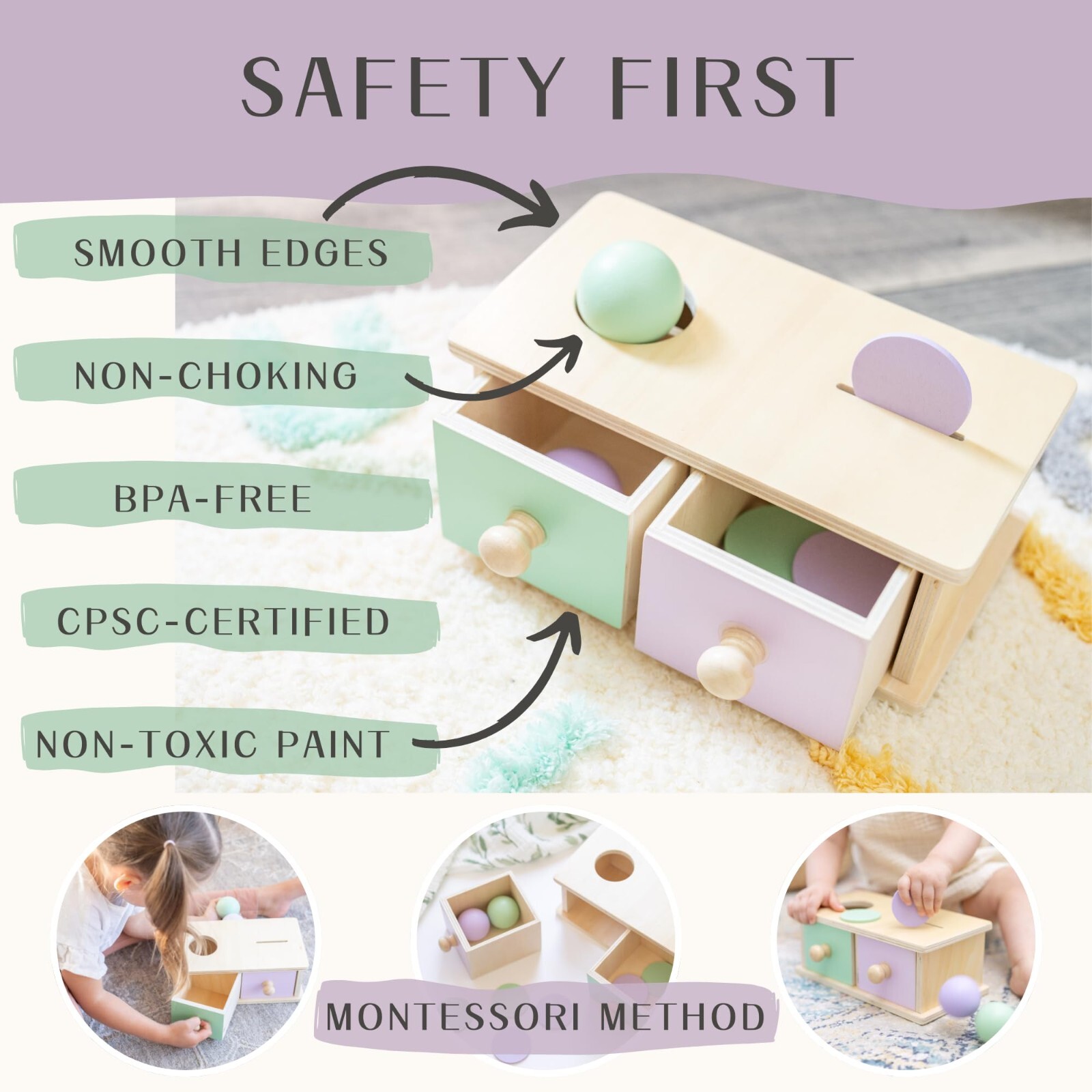 Montessori Wooden Shape Sorter Toy for 1-3 Year Old with Object Permanence Focus
