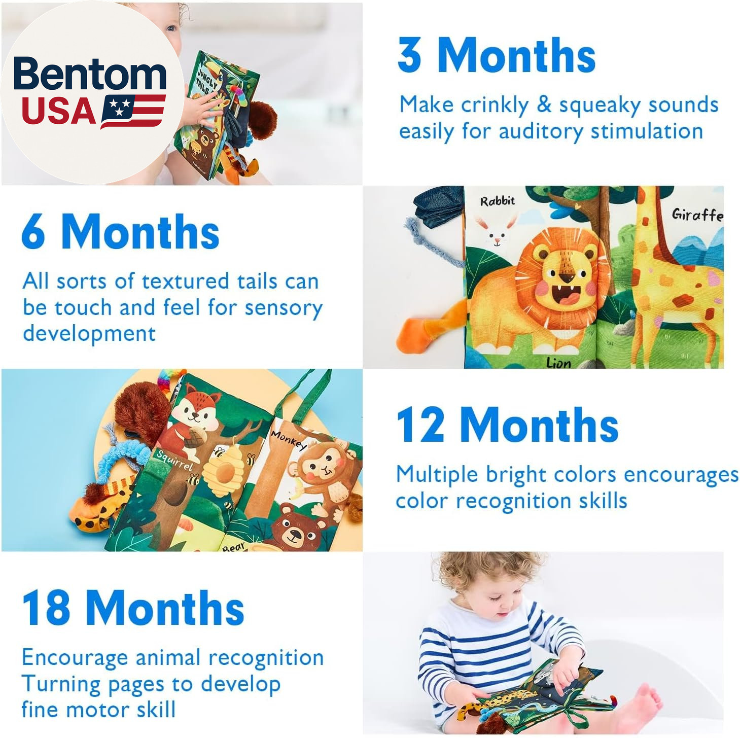 Baby Books 0-6 Months,Infant Tummy Time Toy Sensory Toys 6 to 12 Months Touch Fe