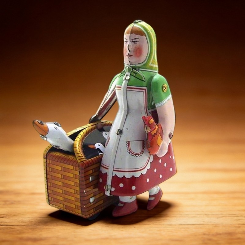 Antique Inspired Wind Up Toy Russian Lady Tinplate Figure Great For Home Decors