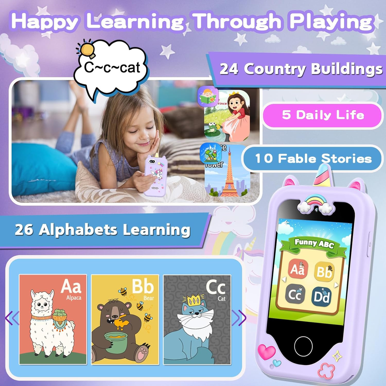 Kids Smart Phone for Girls, Christmas Birthday Gifts for Girls Age 3-10 Kids Toy