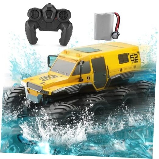 8WD Amphibious Monster Truck, 2.4G Off Road Waterproof 1:12 Big Remote Yellow