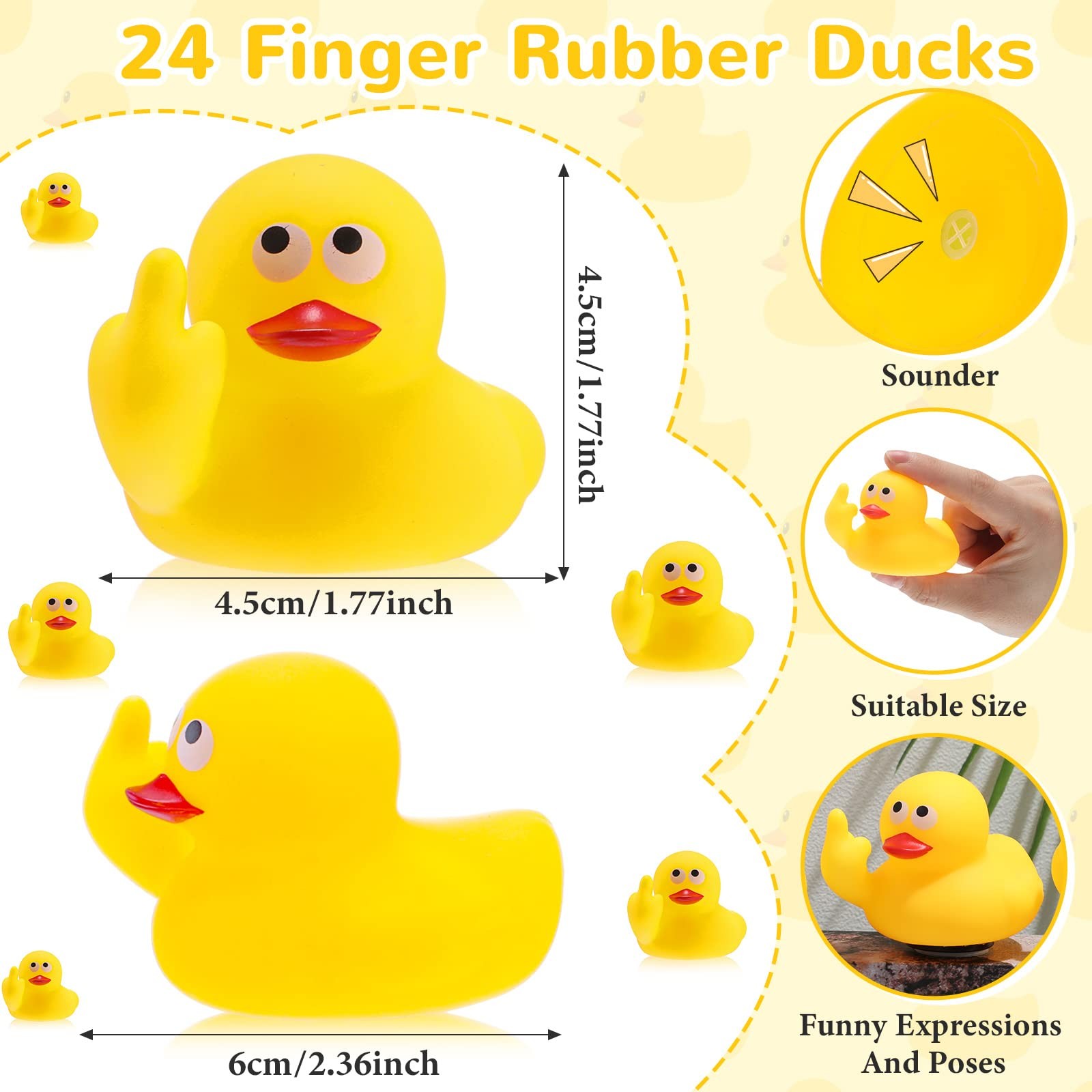 Lenwen 24 Pcs Middle Finger Rubber Ducks, 1.97 Inch Small Duck
