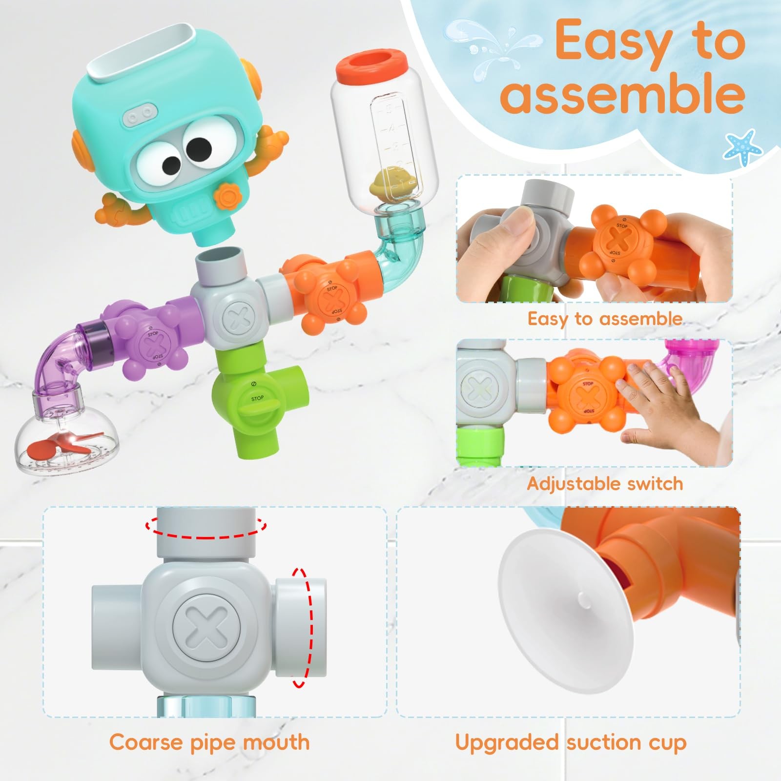 Bath Toys for Kids Ages 4-8 | 27PCS DIY Water Pipe Assembly Kit with Storage…