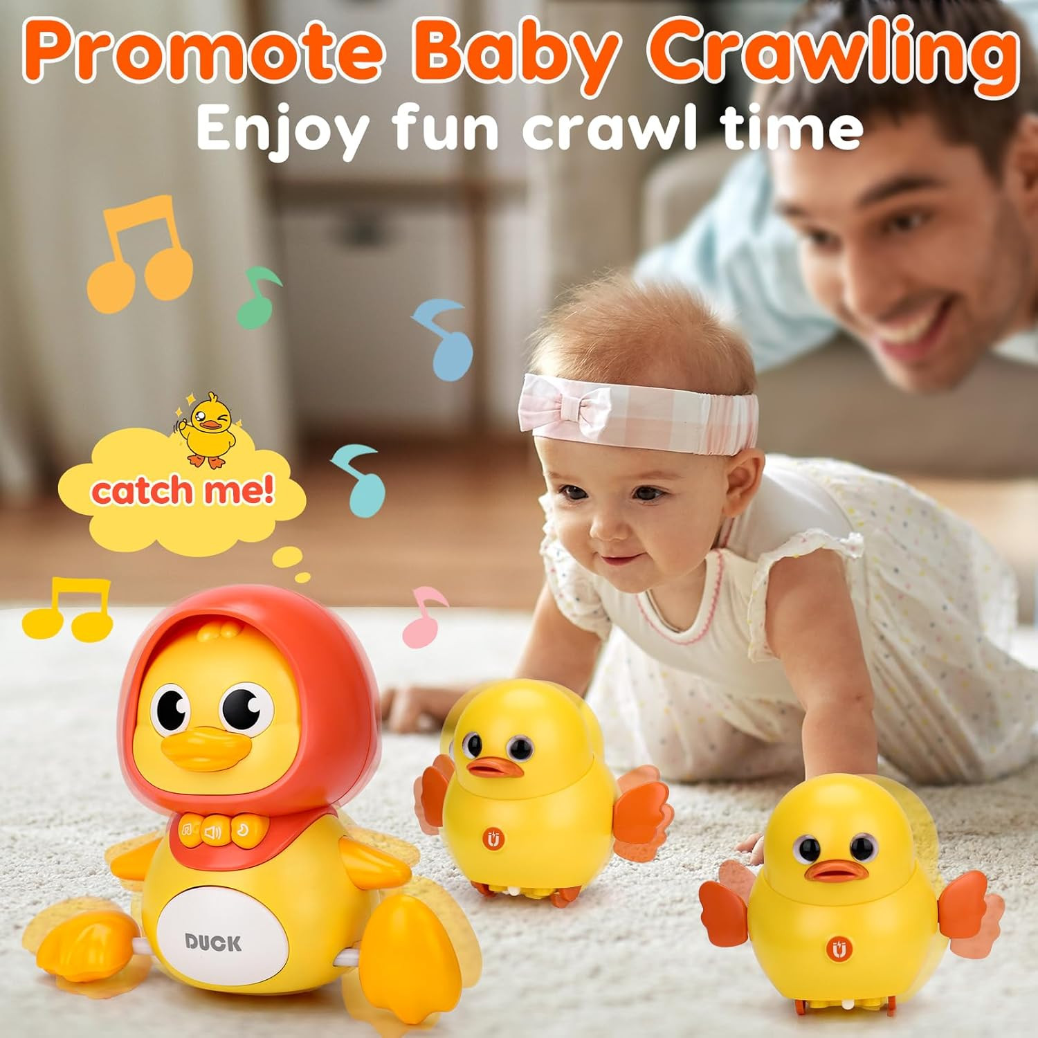 Baby Toys 6-12 Months Musical Duck Toy Set 3 4 5 6 7 8 9 10 Month Old Tummy Time