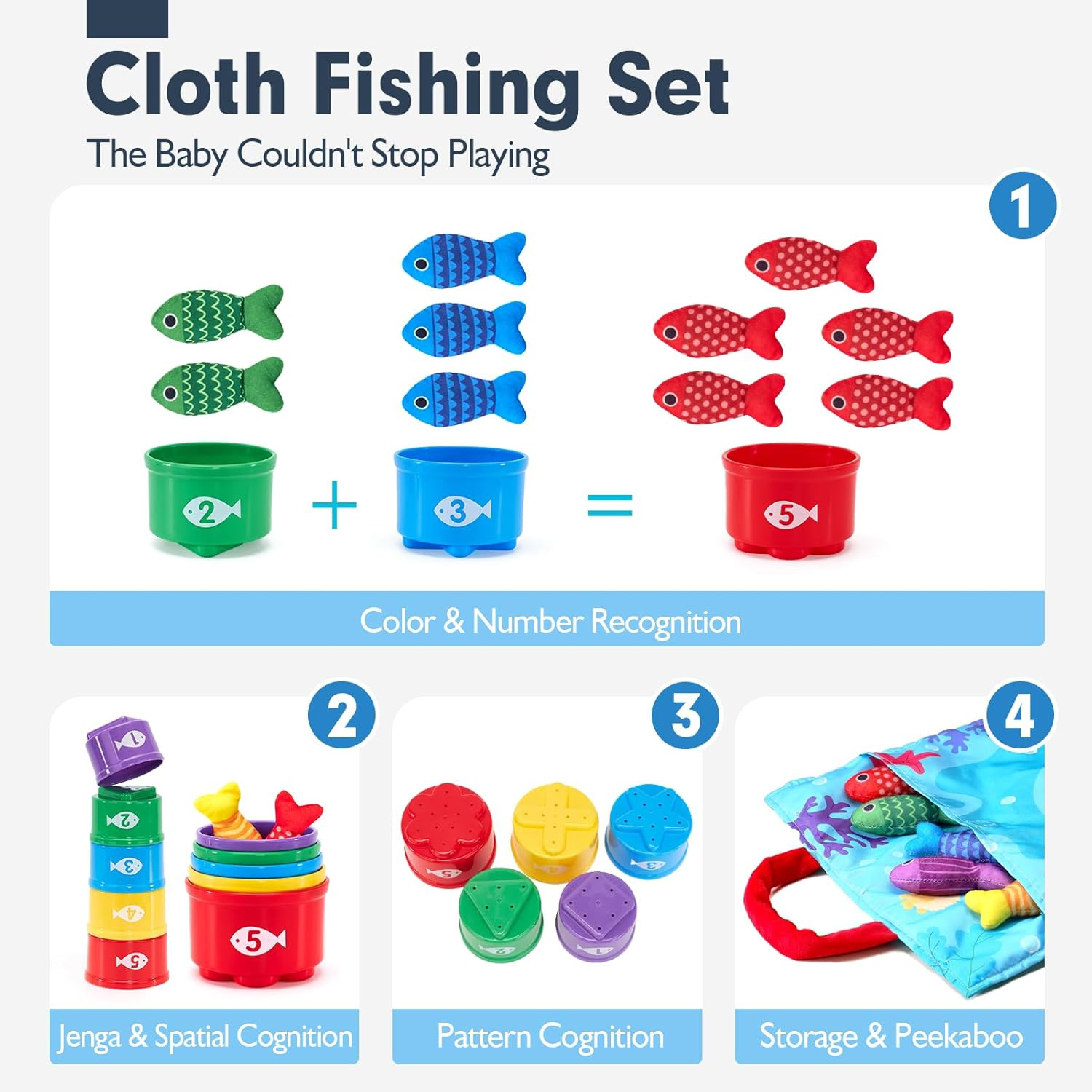 Montessori Toys for 1 Year Old Boy Girl Birthday Gift – 10 in 1 Cloth Fishing…