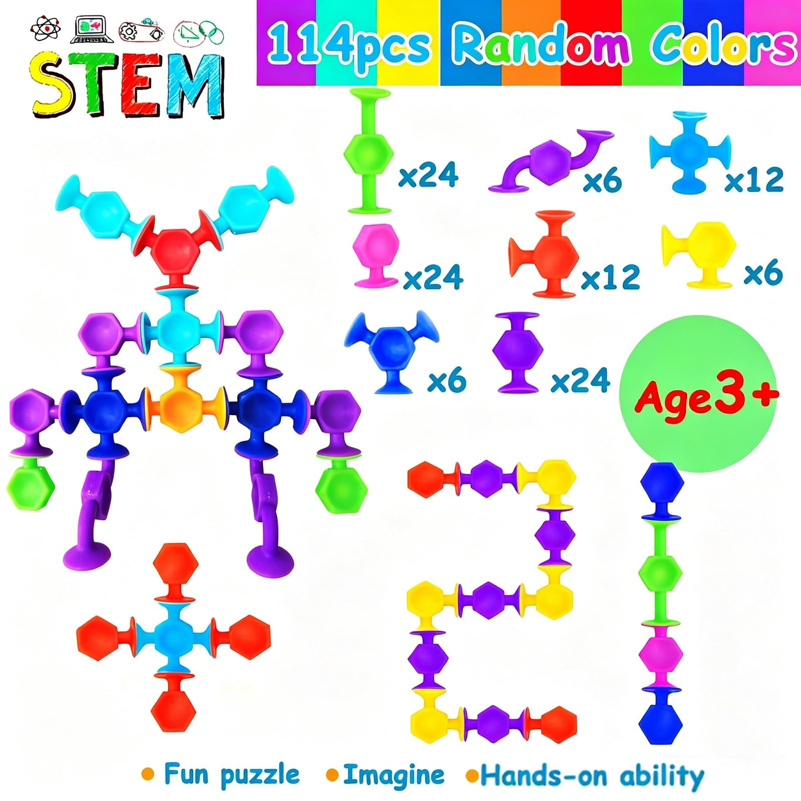 114pcs Suction Cup Toys, Bath Toys for Toddlers Travel Toy – Preschool Learni…
