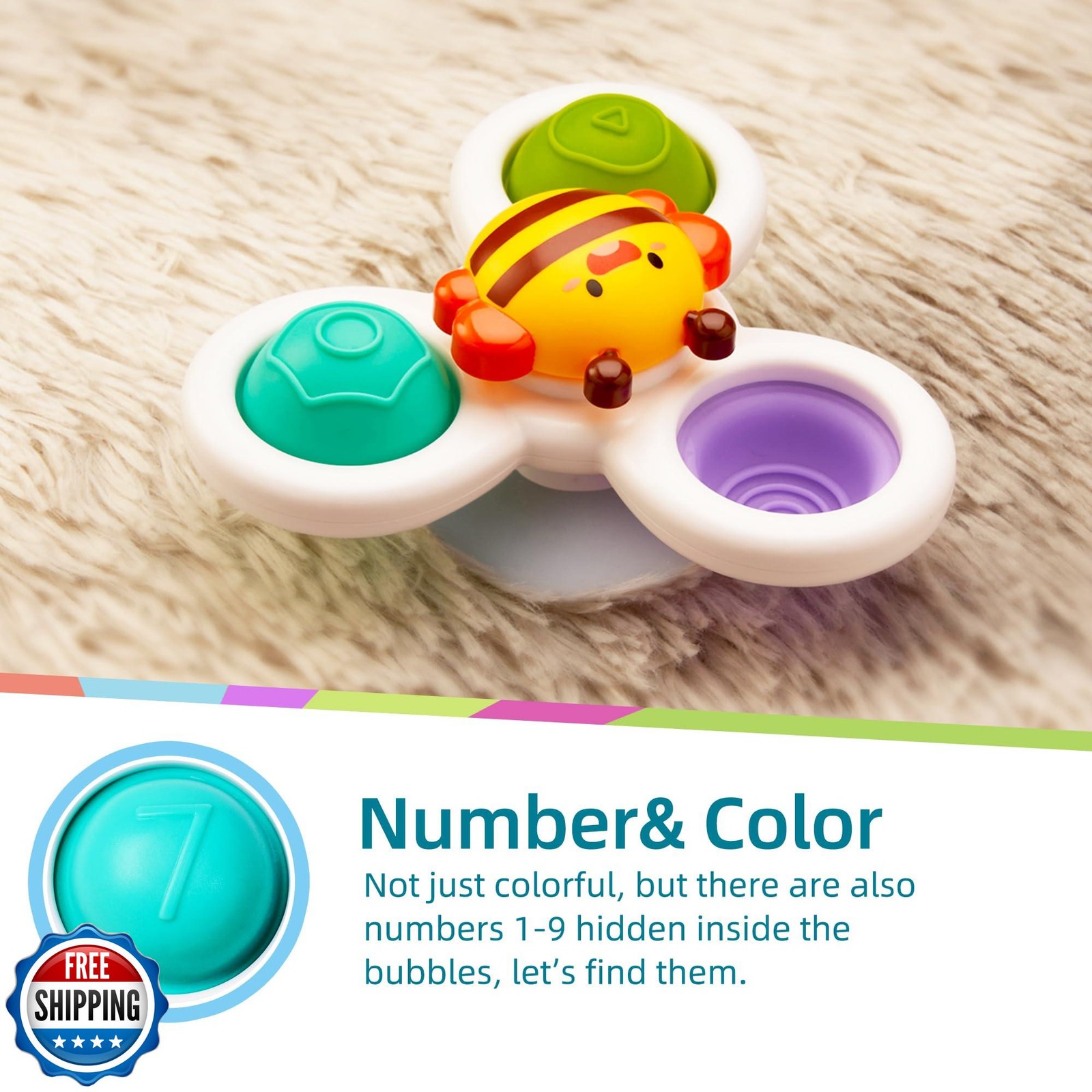 LiKee Strong Suction Cup Fidget Rotating Sensory Bath Toys for Baby, Airplane