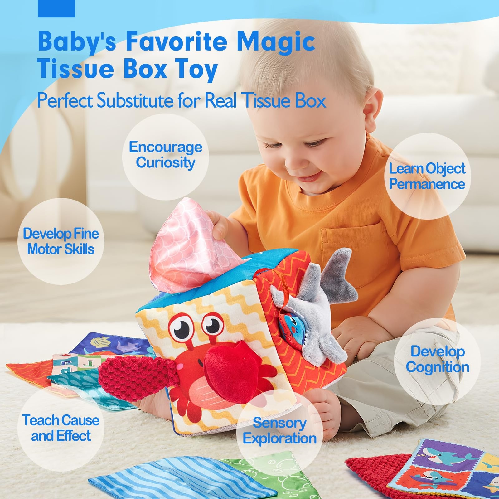 hahaland Baby Tissue Box Toy – Toys 6-12 Months Medium, Multiple