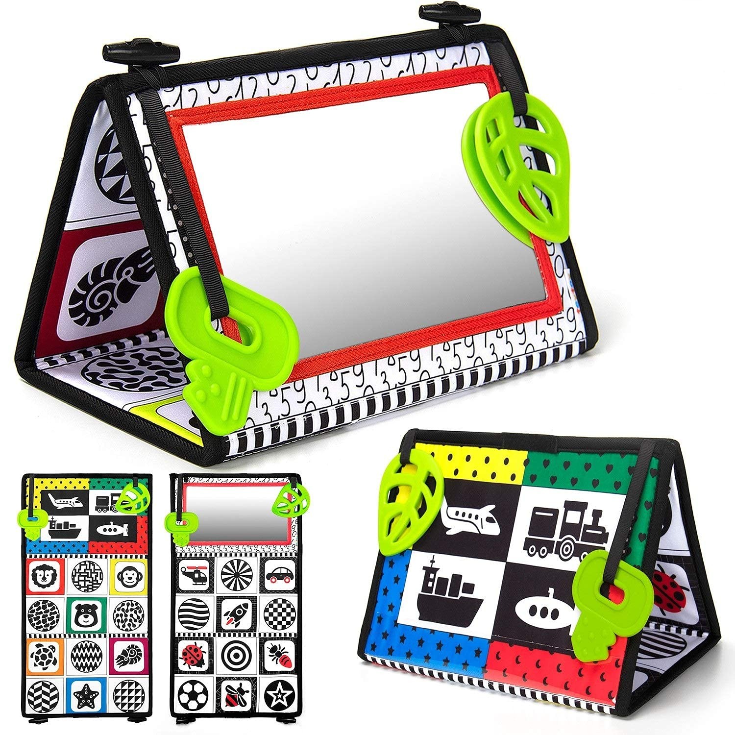 teytoy Tummy Time Baby Mirror Toys with Teethers, Double Black Medium,