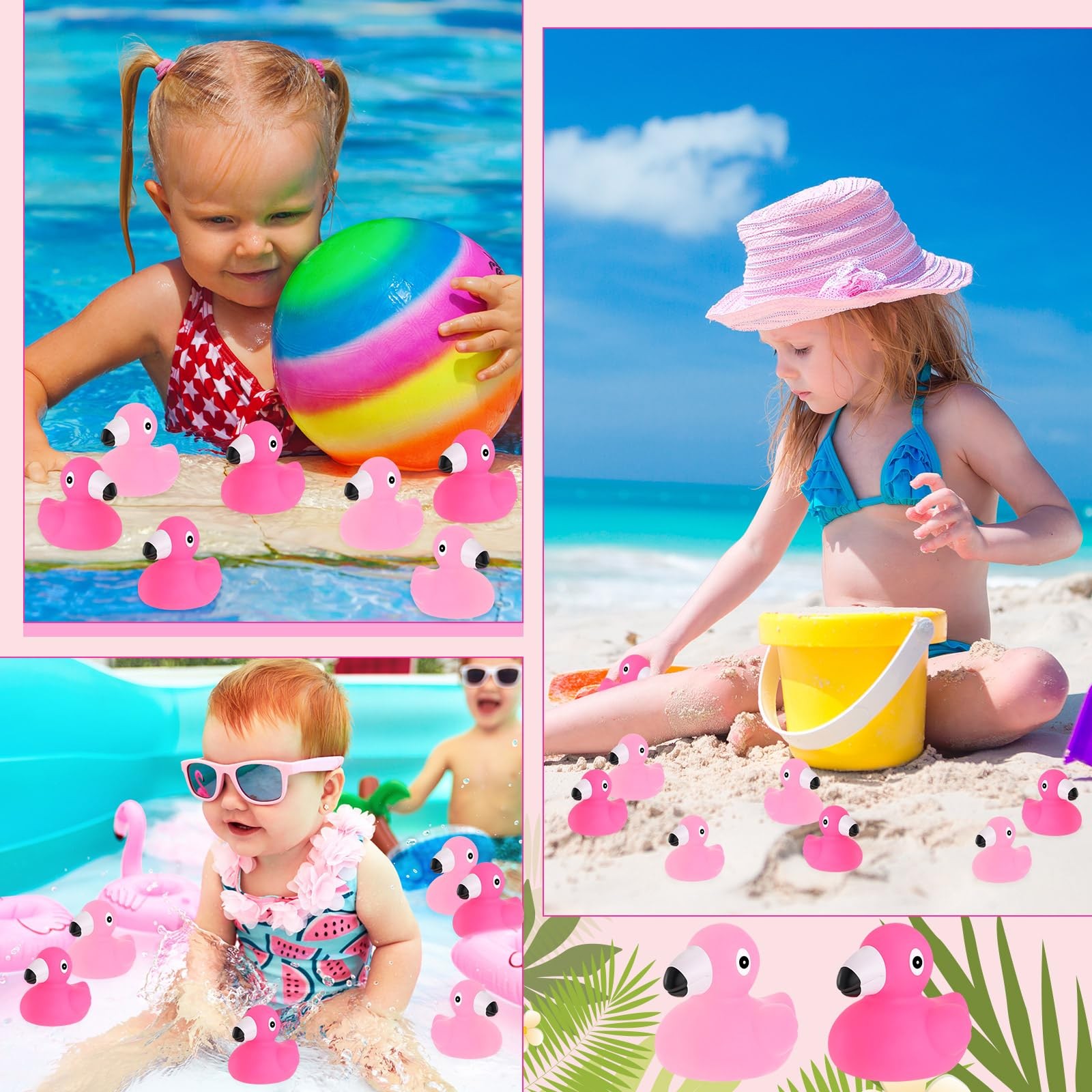 Jerify 150 Pcs Flamingo Rubber Duck Bulk Pink Kids Bath Toys Floating Ducks