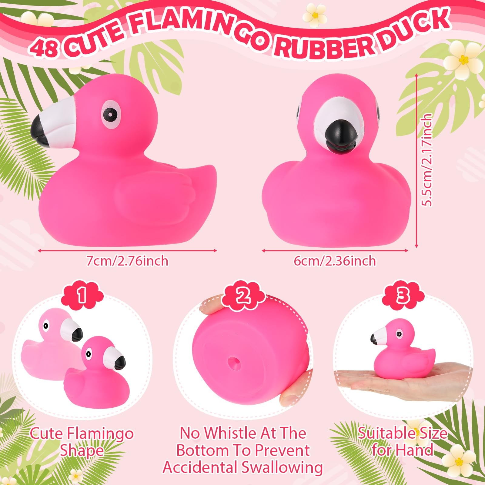 Jerify 150 Pcs Flamingo Rubber Duck Bulk Pink Kids Bath Toys Floating Ducks