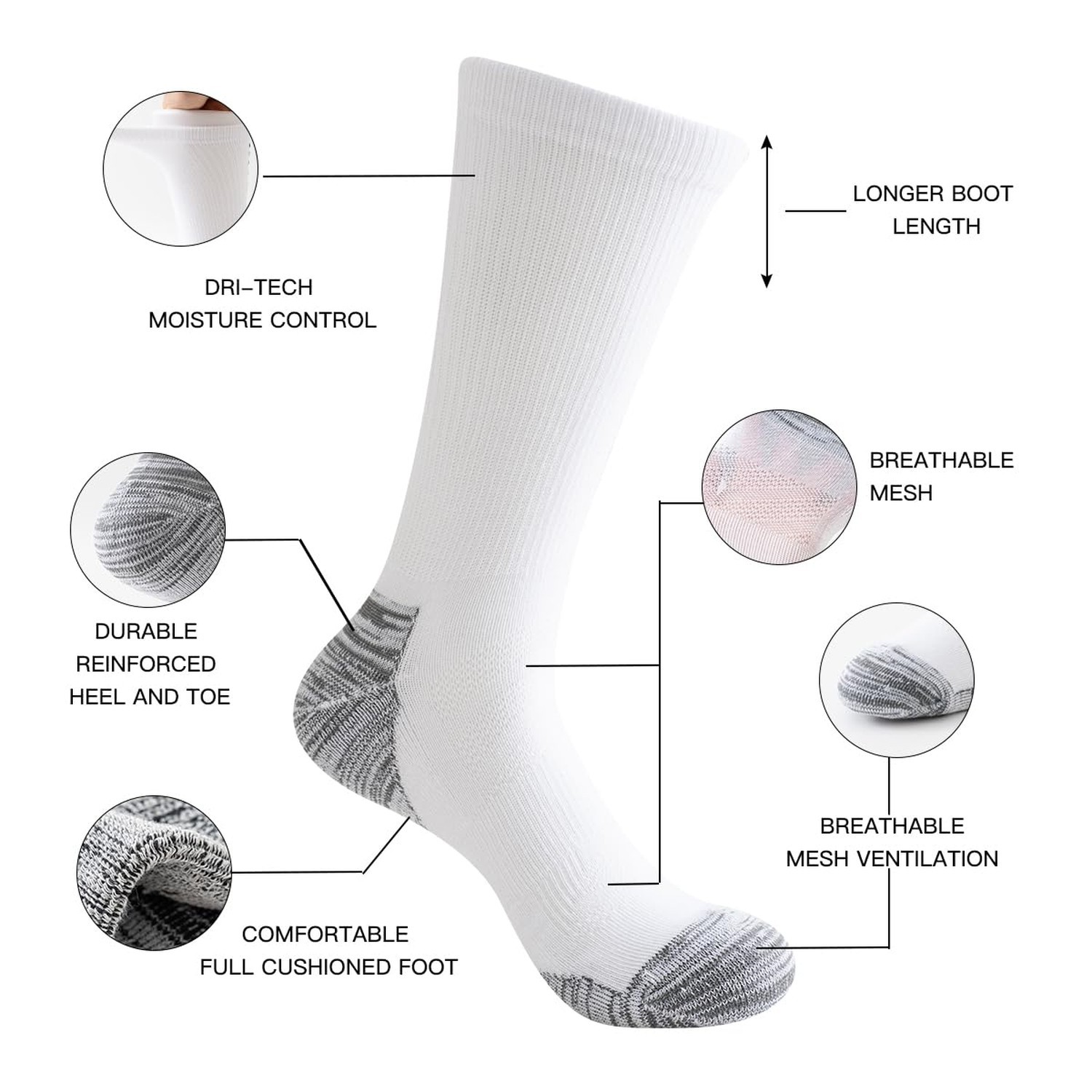 JOYNÉE 6 Pairs Mens Crew Cushion Socks Work Athletic Running Socks Casual B