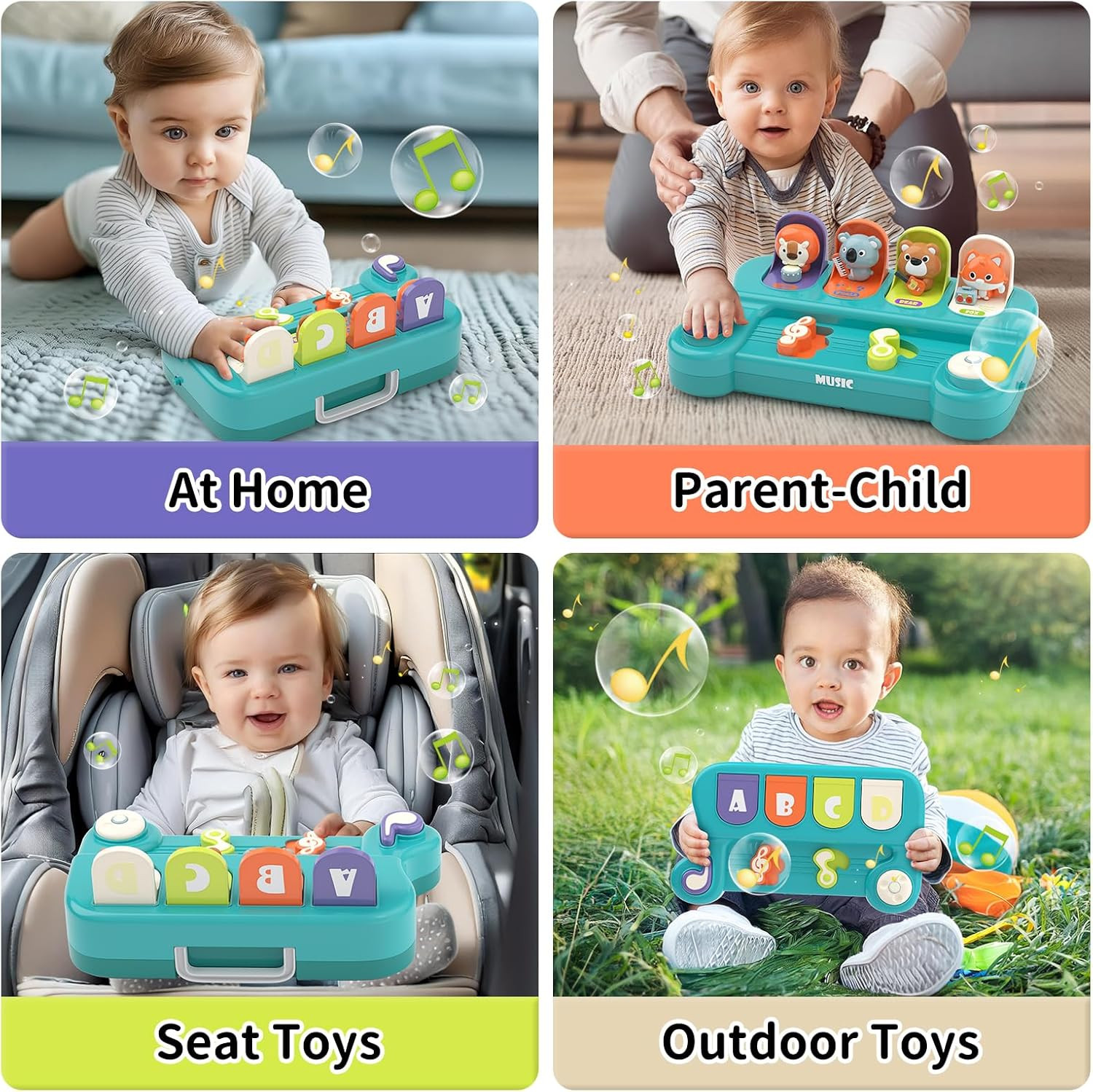 Musical Interactive Pop-Up Animal Toy for 1-2 Year Olds, STEM Gift