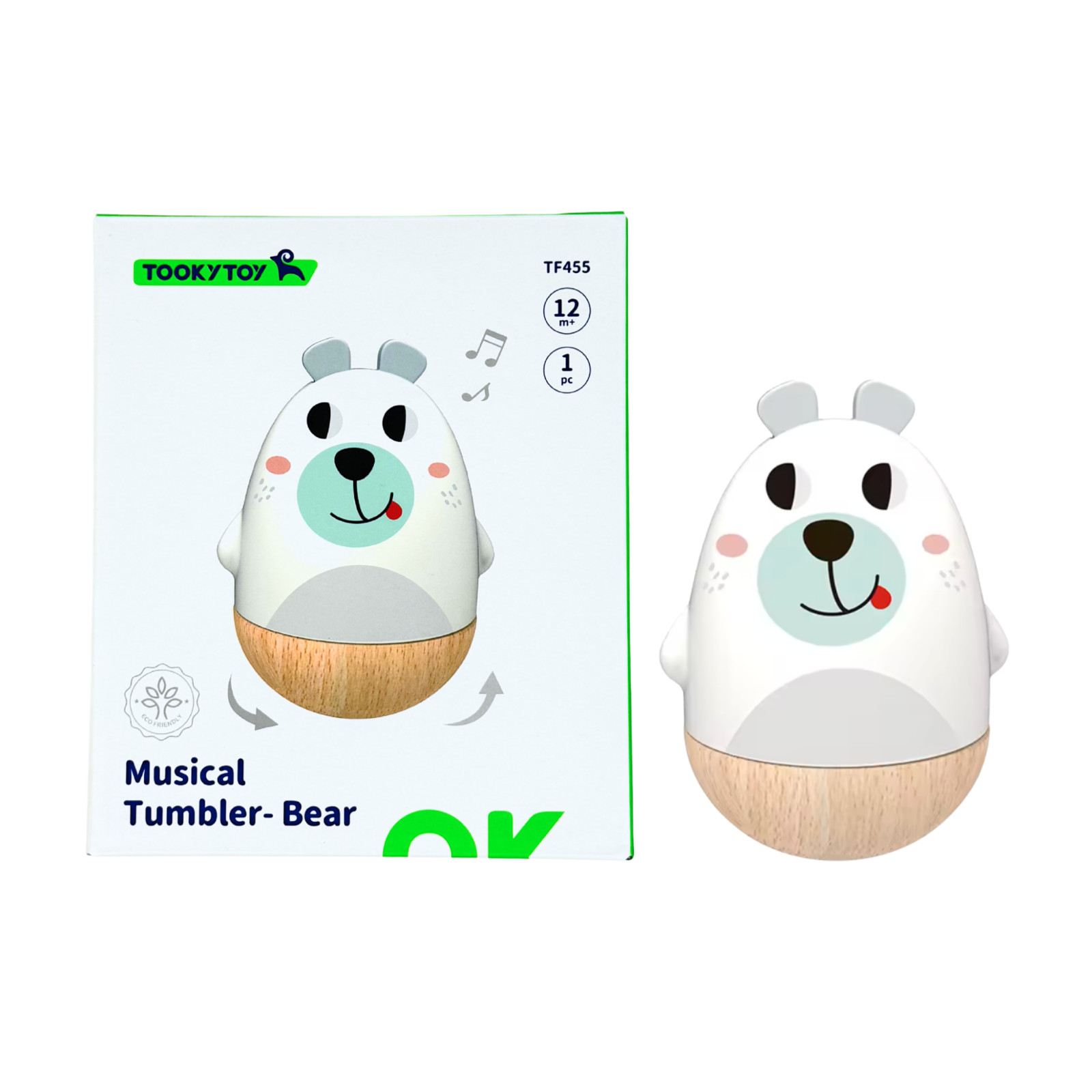 Tooky Toy Wooden Baby Wobble Toy Musical Bear Montessori Sensory 0-12M