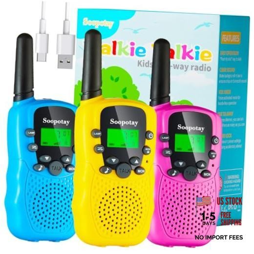 Rechargeable Walkie Talkies for Kids 3 Pack, Walkie 3Pack Blue Pink Yellow