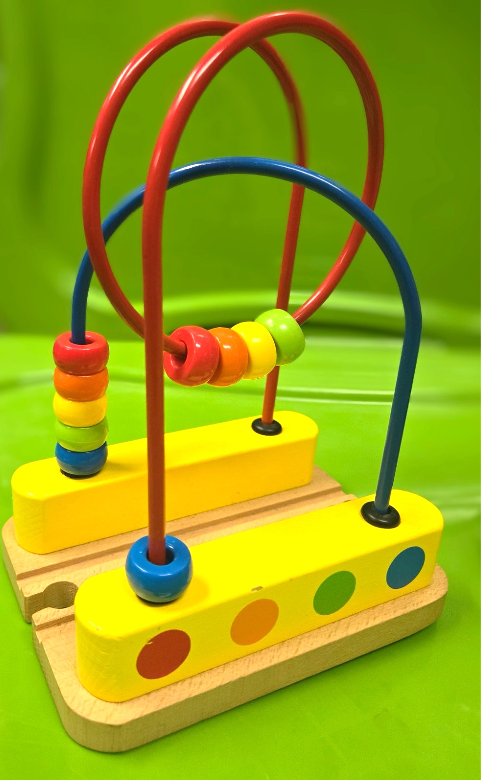 Wooden Stacking Rings & Bead Primary Colors Maze Wood Toys Preschool Toddler