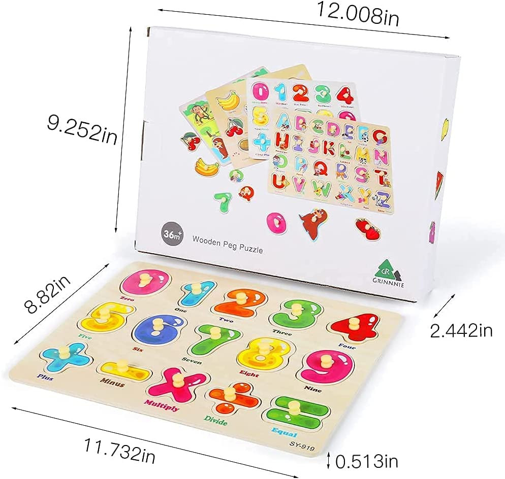 GRINNNIE Wooden Peg Puzzle for Toddlers 3 4 5 Years Old, 4 PCS Montessori Educat