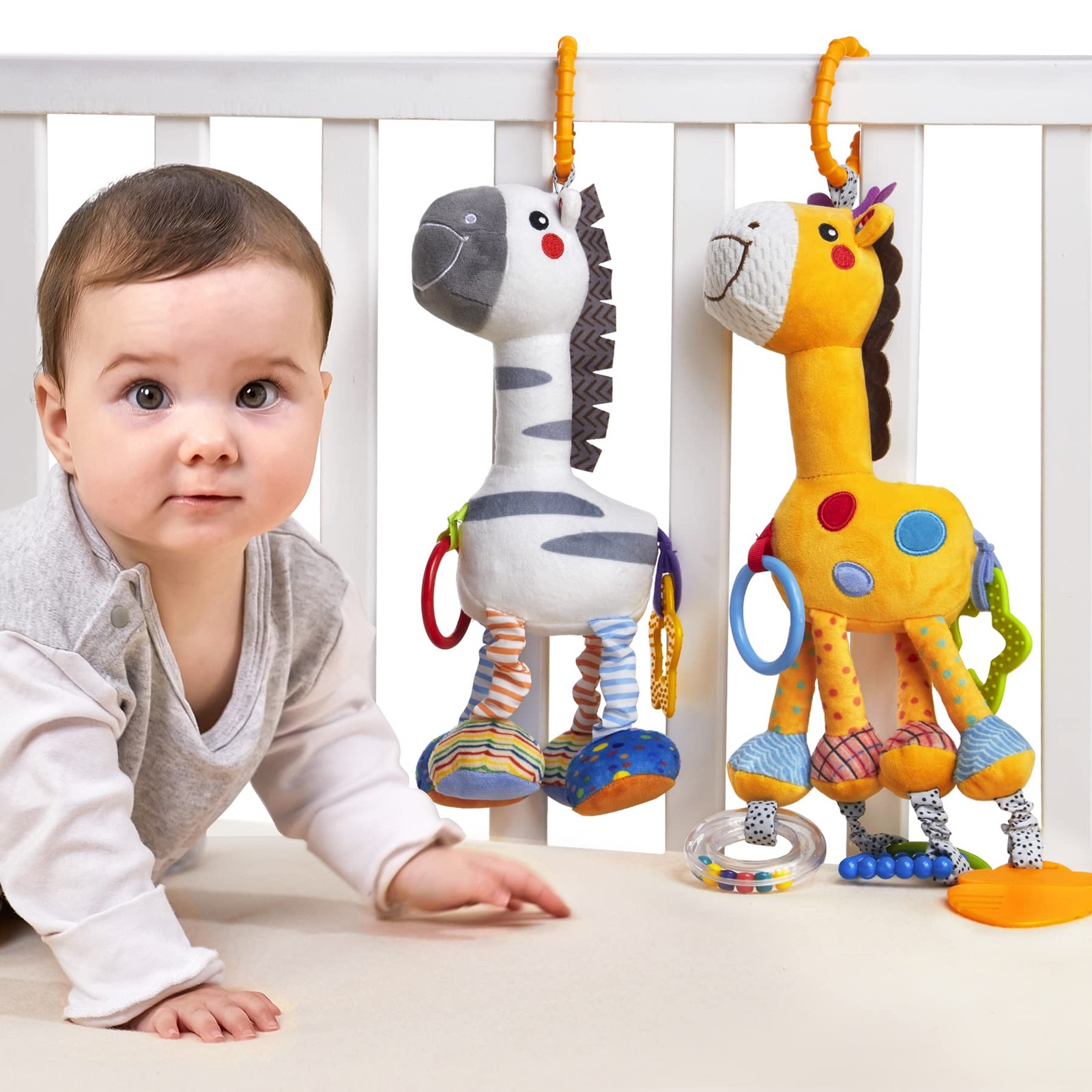 TUMAMA Hanging Toys, 16 inch Plush Animals Baby Rattle, Car Seat Stroller Toy…