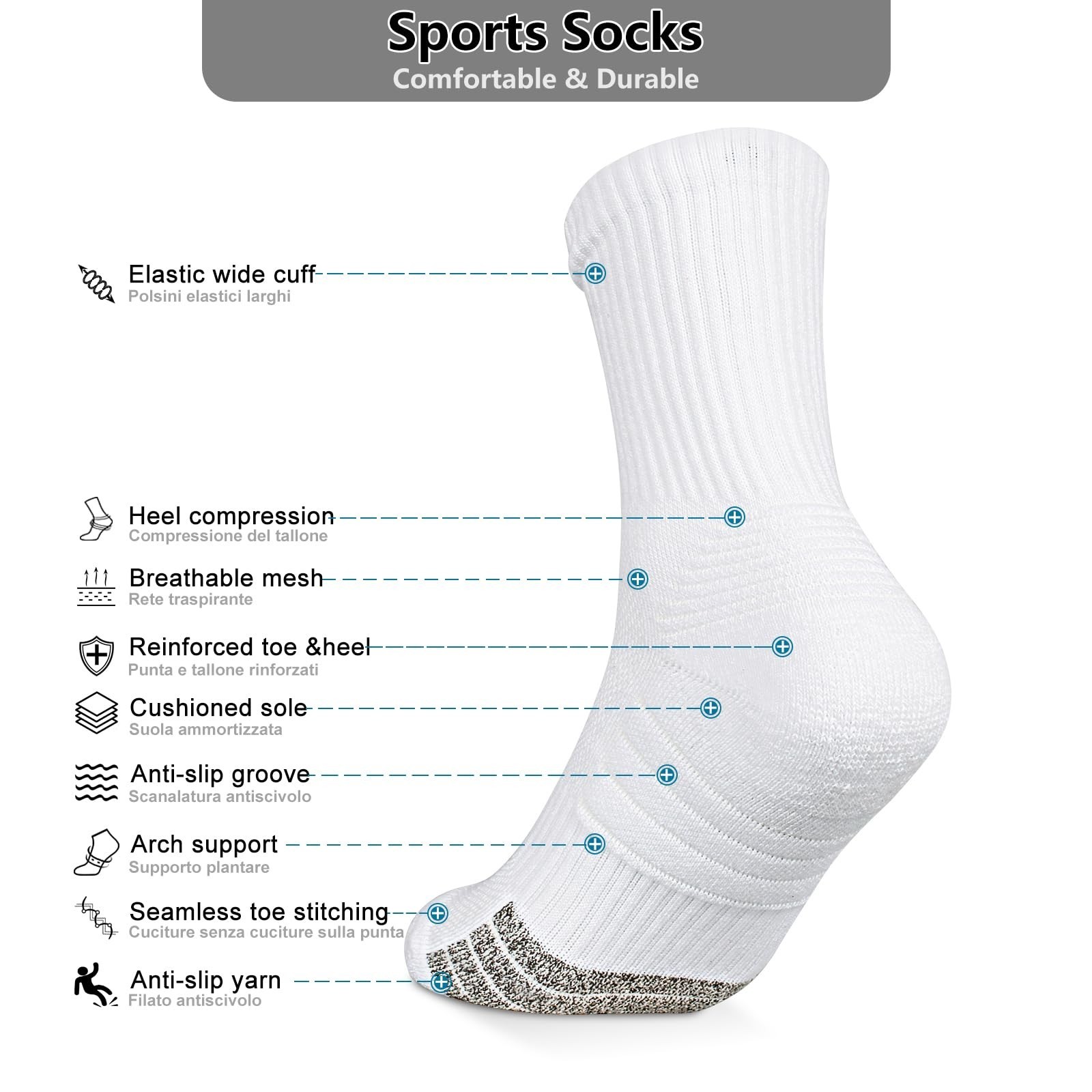 Reinforced Cushioned Sports Socks Men Women with Grip Yarn, Breathable Runnin…