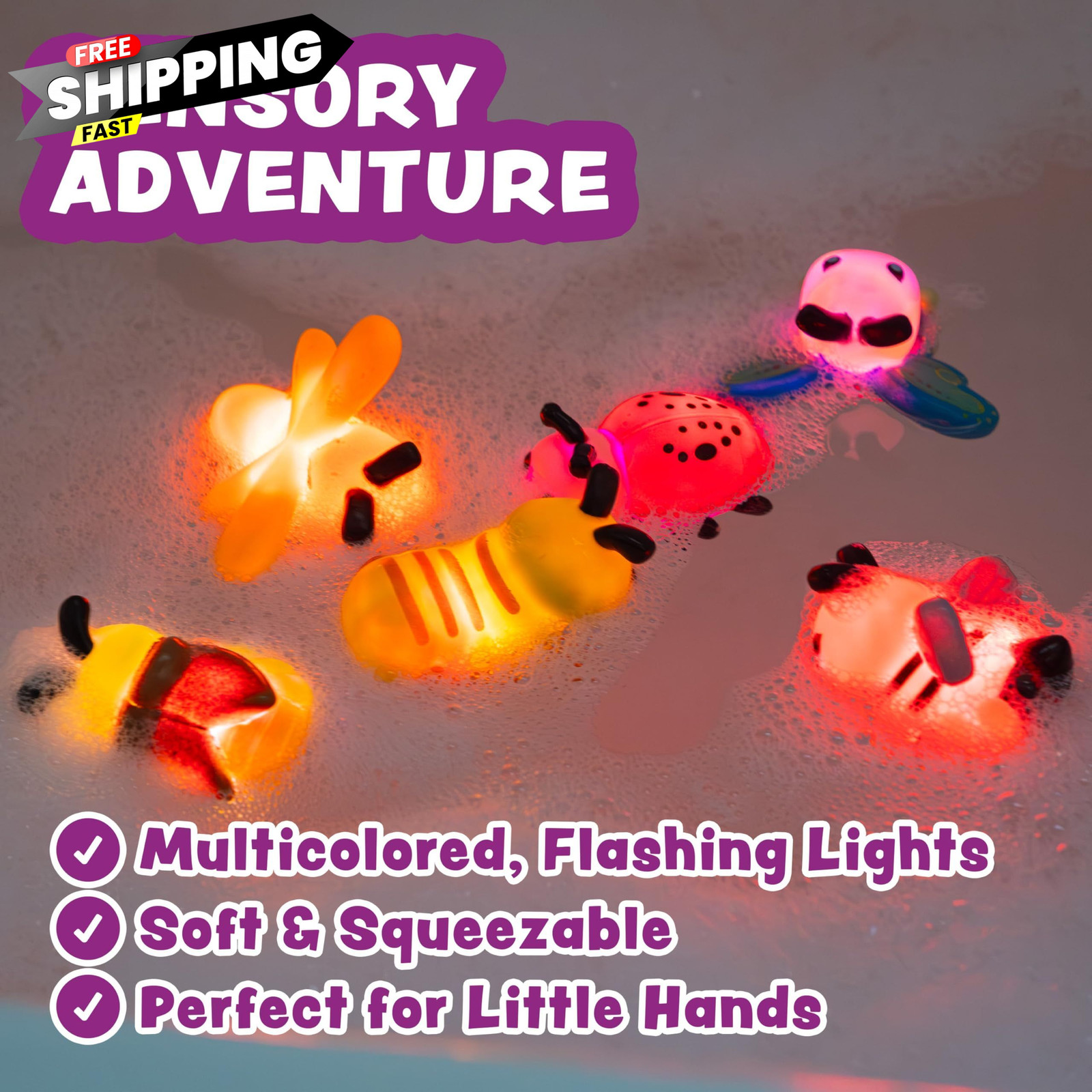 Tub Works® Bugs™ Light Up Bath Toys, 6 Pack | Water-Activated Multicolored