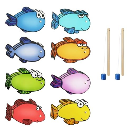Magnetic Fishing Game, 24 Dry Erase Fish and 2 Wooden Toy Fishing Pole Sight