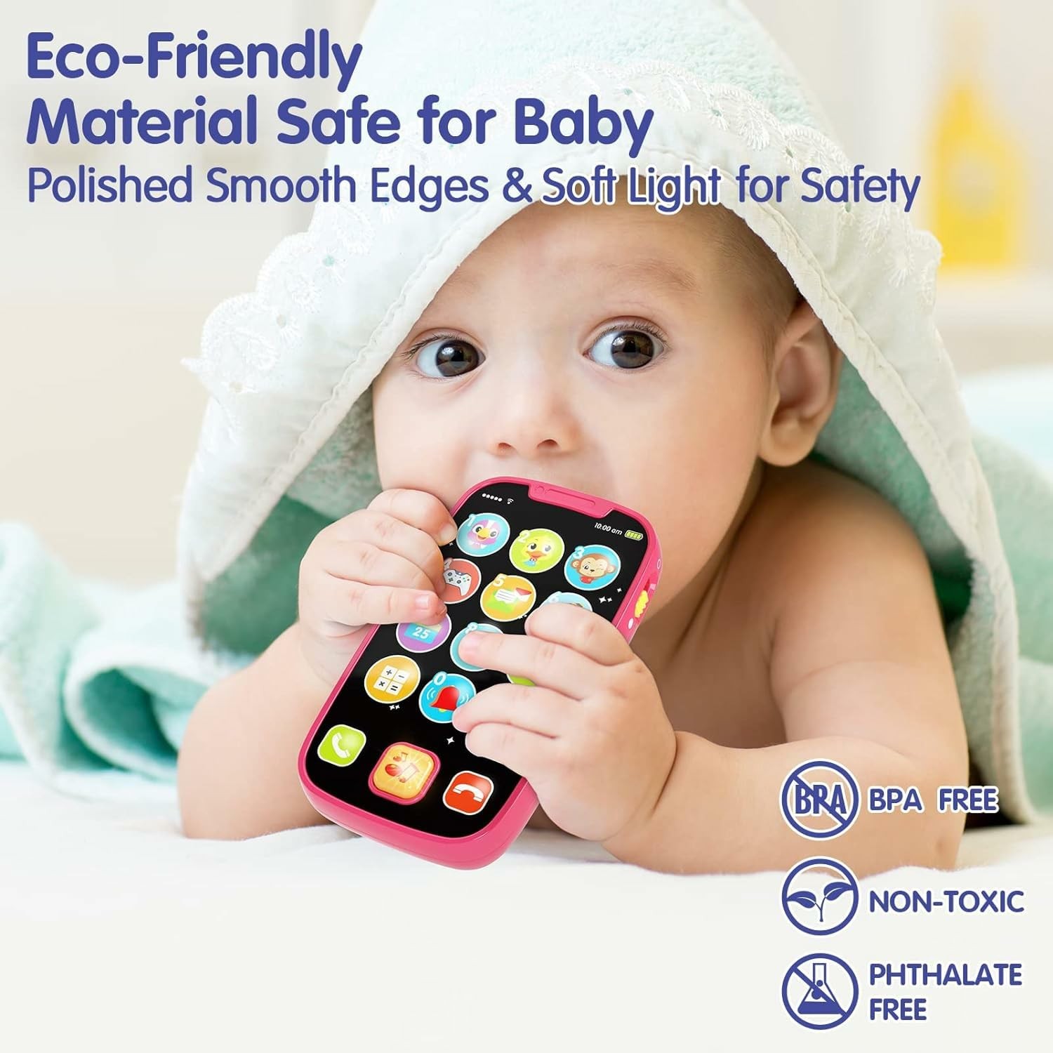 BABYFUNY Toys for 1 Year Old Girl Gifts, 15 Functions Phone Small, Pink
