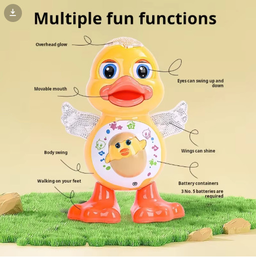 Dancing Duck Musical Toy Flashing Lights Moving Cute Cartoon Animal Kids Gift