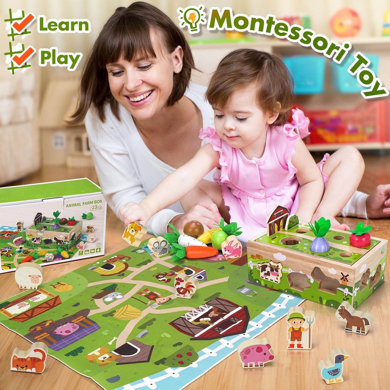 Montessori Wooden Sensory Toddler Toys: Toy for 1 Year Old Boys Girls Birthday