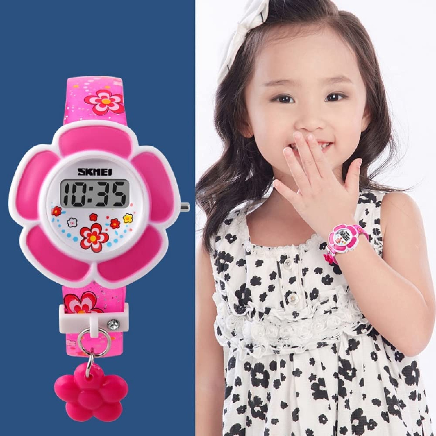 Kids Watch Girl Flower Shape Watch Novelty Cartoon Digital Watch 1144 Pink