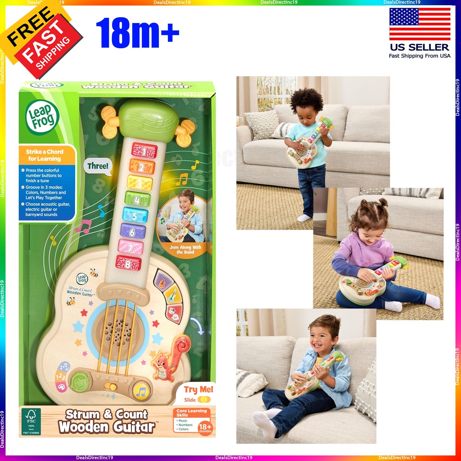 Musical Toys For Kids Wooden Guitar Strum and Count Girls Boys Toddlers LeapFrog