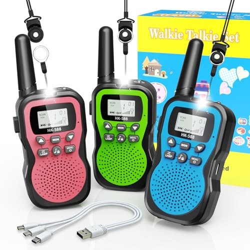 Kids Walkie Talkies 3 Pack,Rechargeable Walkie Talkies for Kids Blue Pink Green