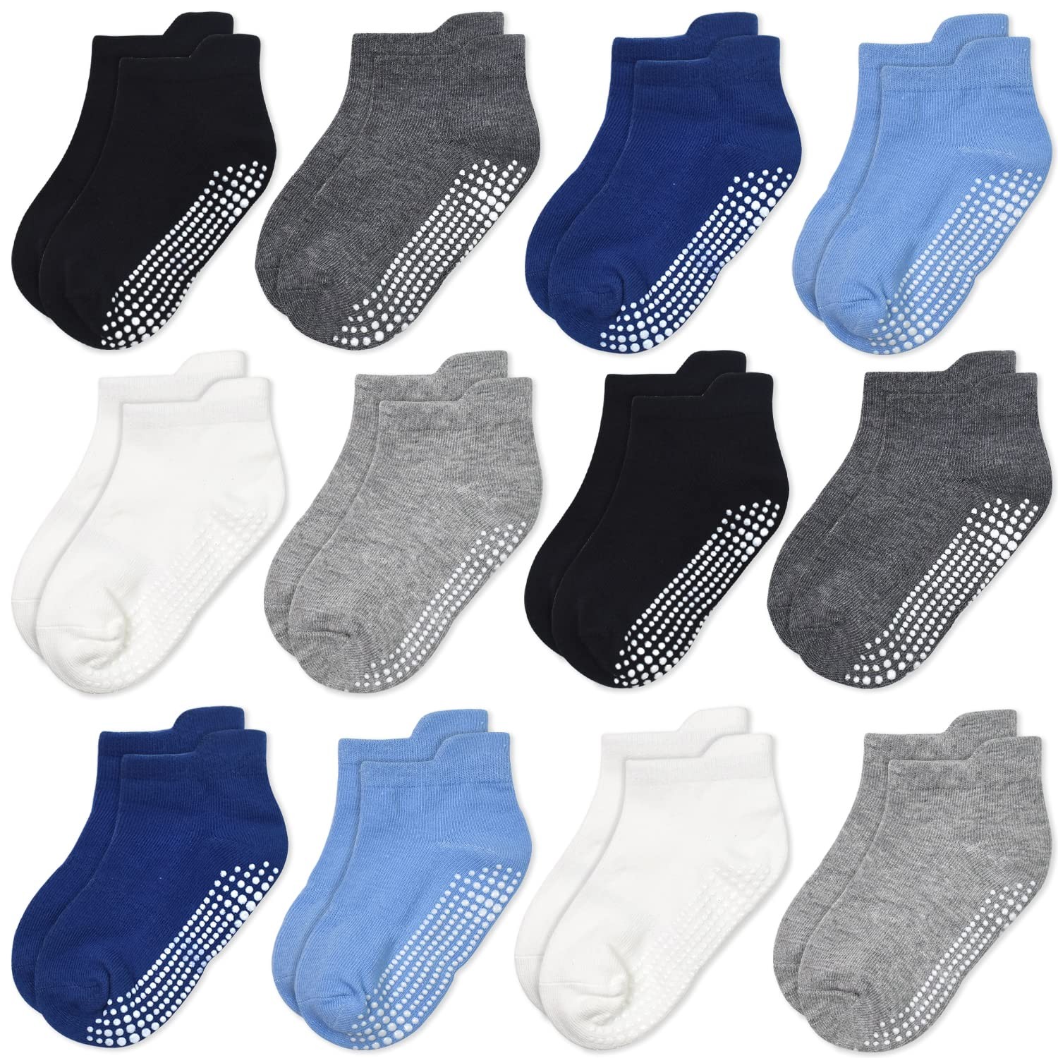 12 Pairs Non Slip Toddler Baby Socks Anti Skid Ankle Socks for Girls Boys