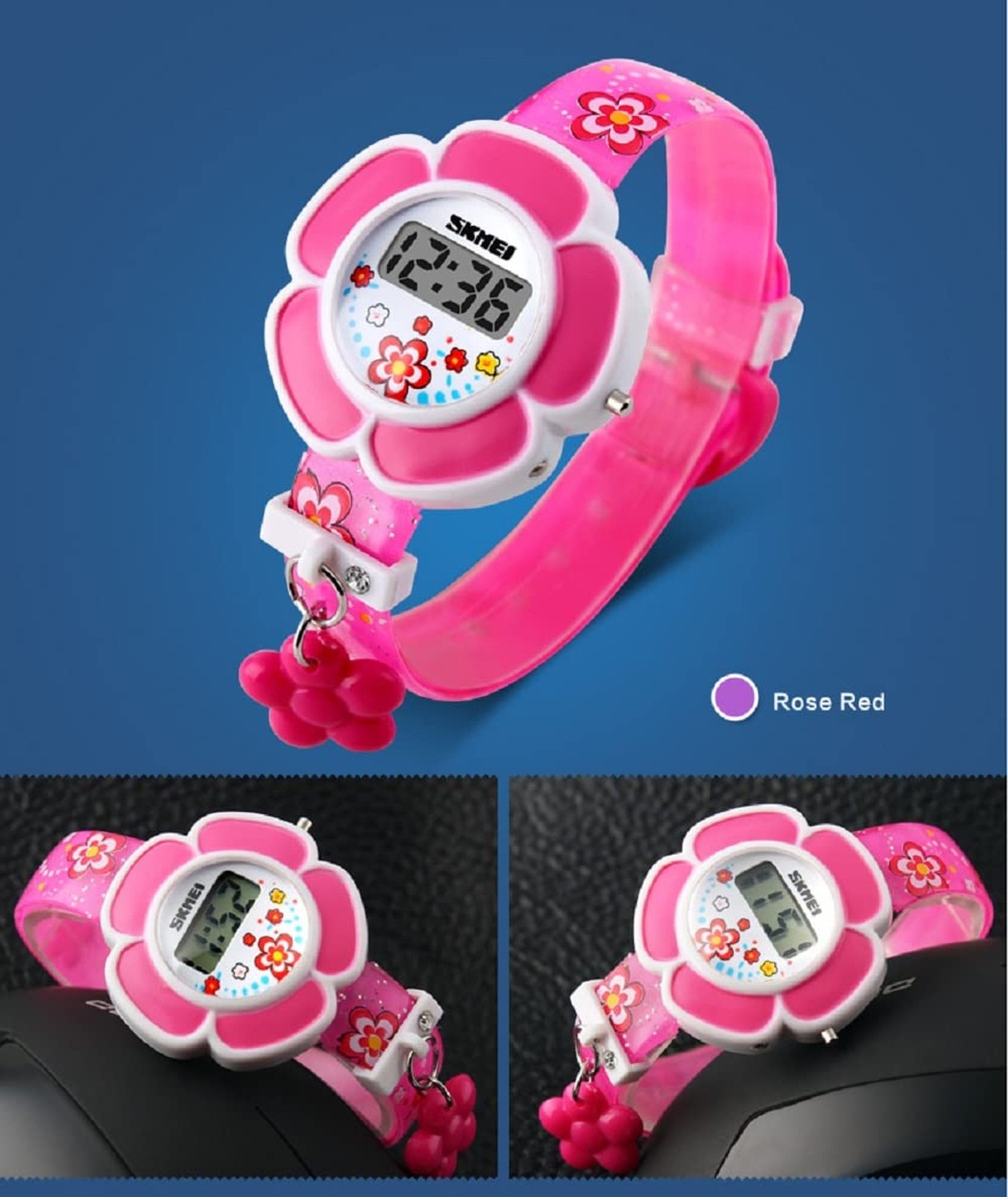 Kids Watch Girl Flower Shape Watch Novelty Cartoon Digital Watch 1144 Pink