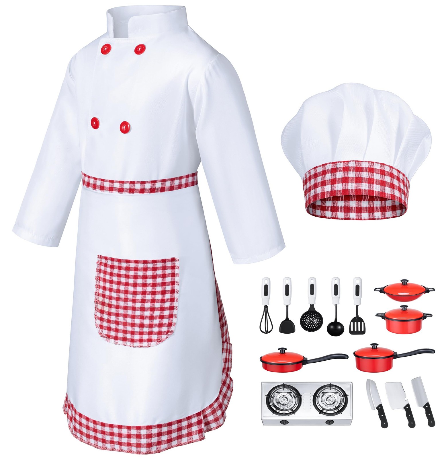 Kids Chef Costume for Boys Girls Kitchen Cooking Party Cosplay 3-12 Years Red