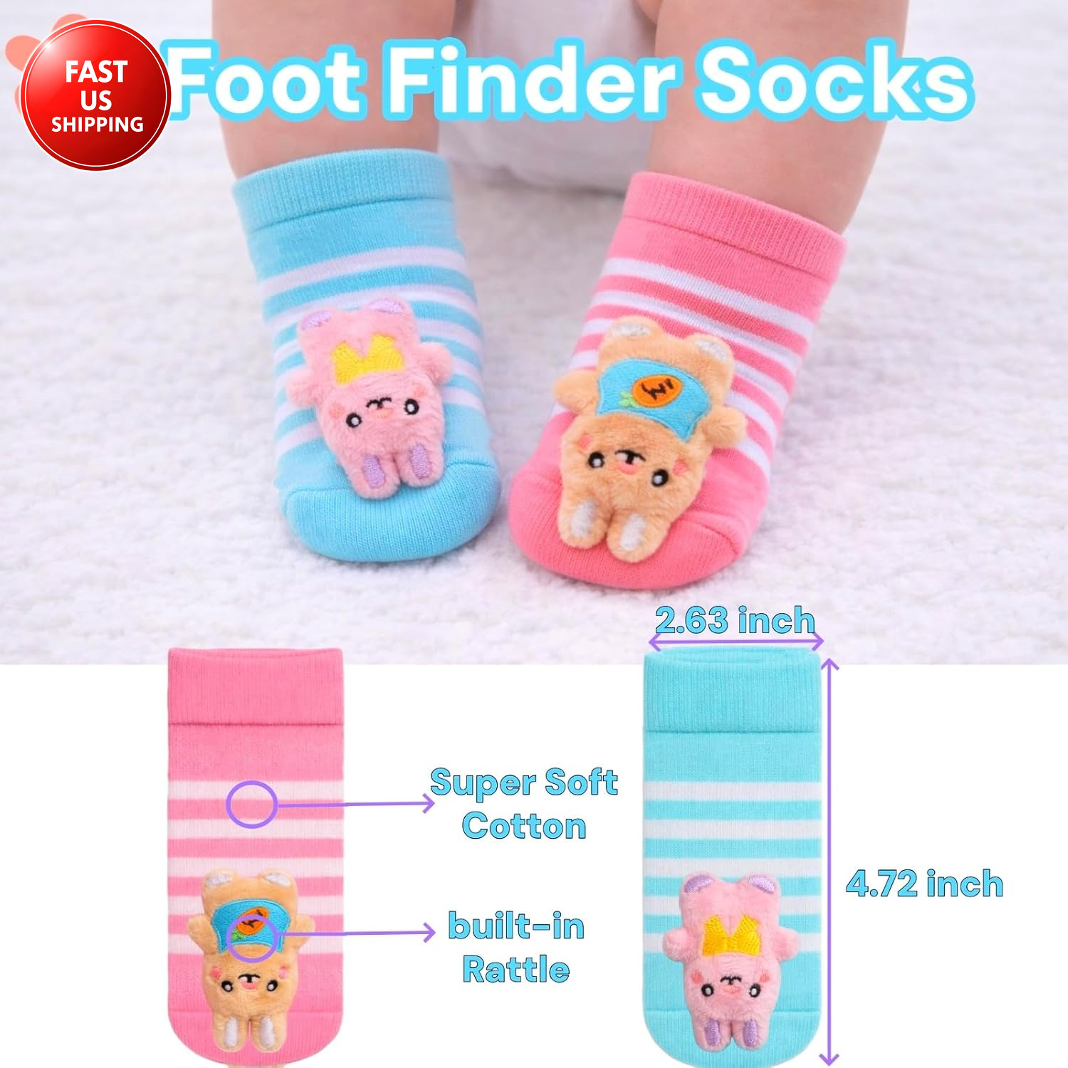 Easter Baby Wrist Rattle Socks and Foot Finder Set, Infant Girl Boy Toys for Bab