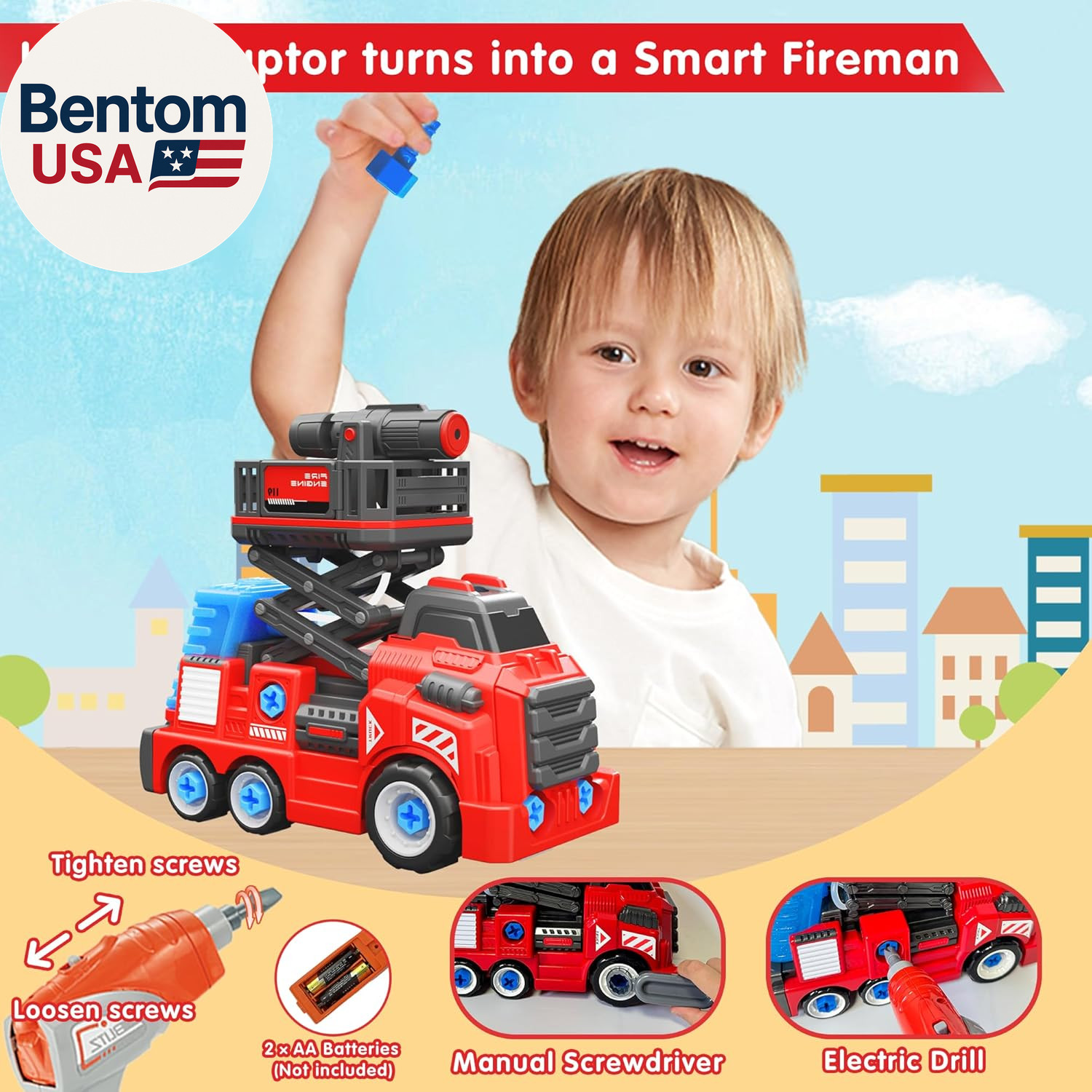 11Inches Large Take Apart Toys Fire Truck for Boys Girls Kids 3-5 6-8 Year Old F