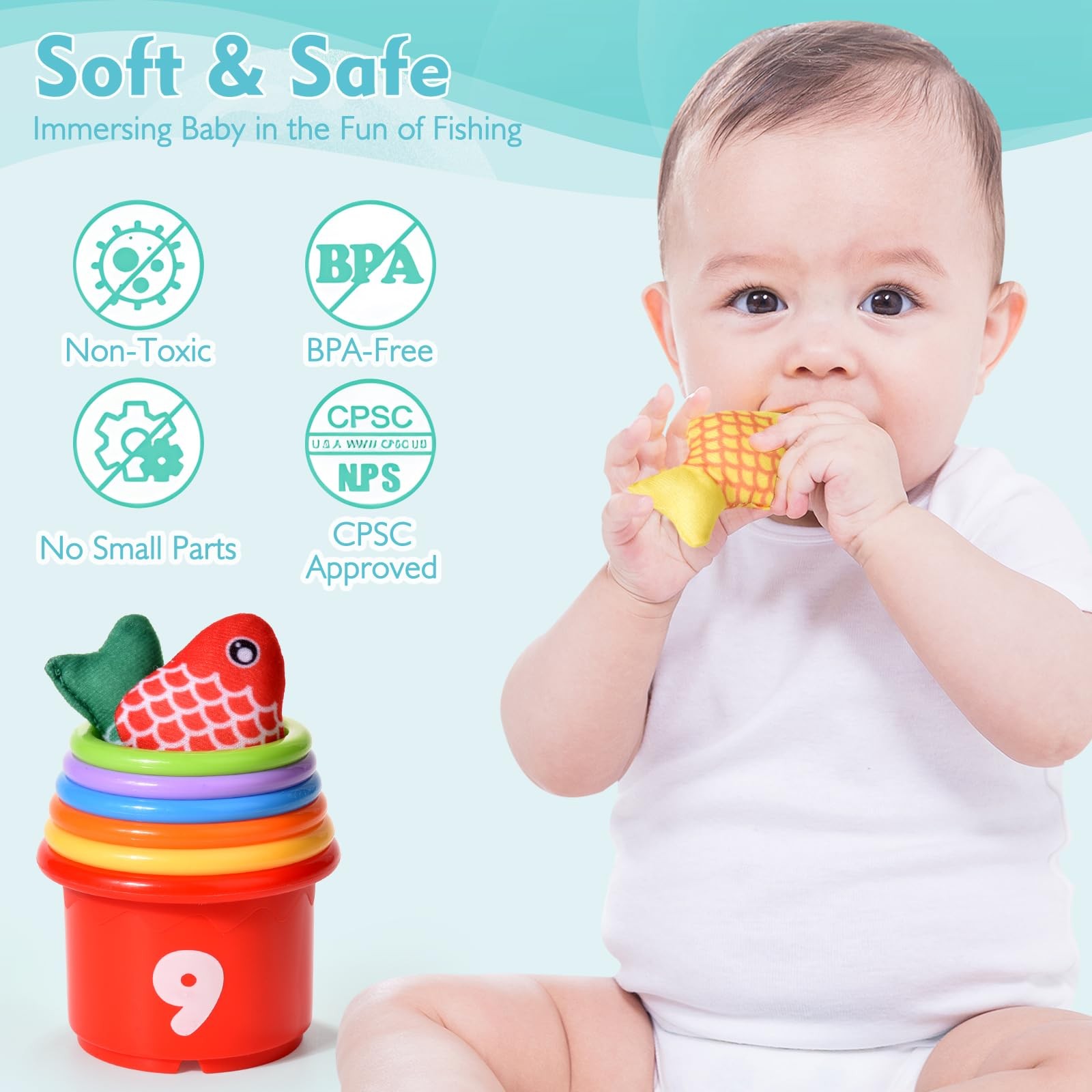 Montessori Toys for 1 Year Old Boy Girl Gifts, Cloth Fishing Game Toddler Toy…