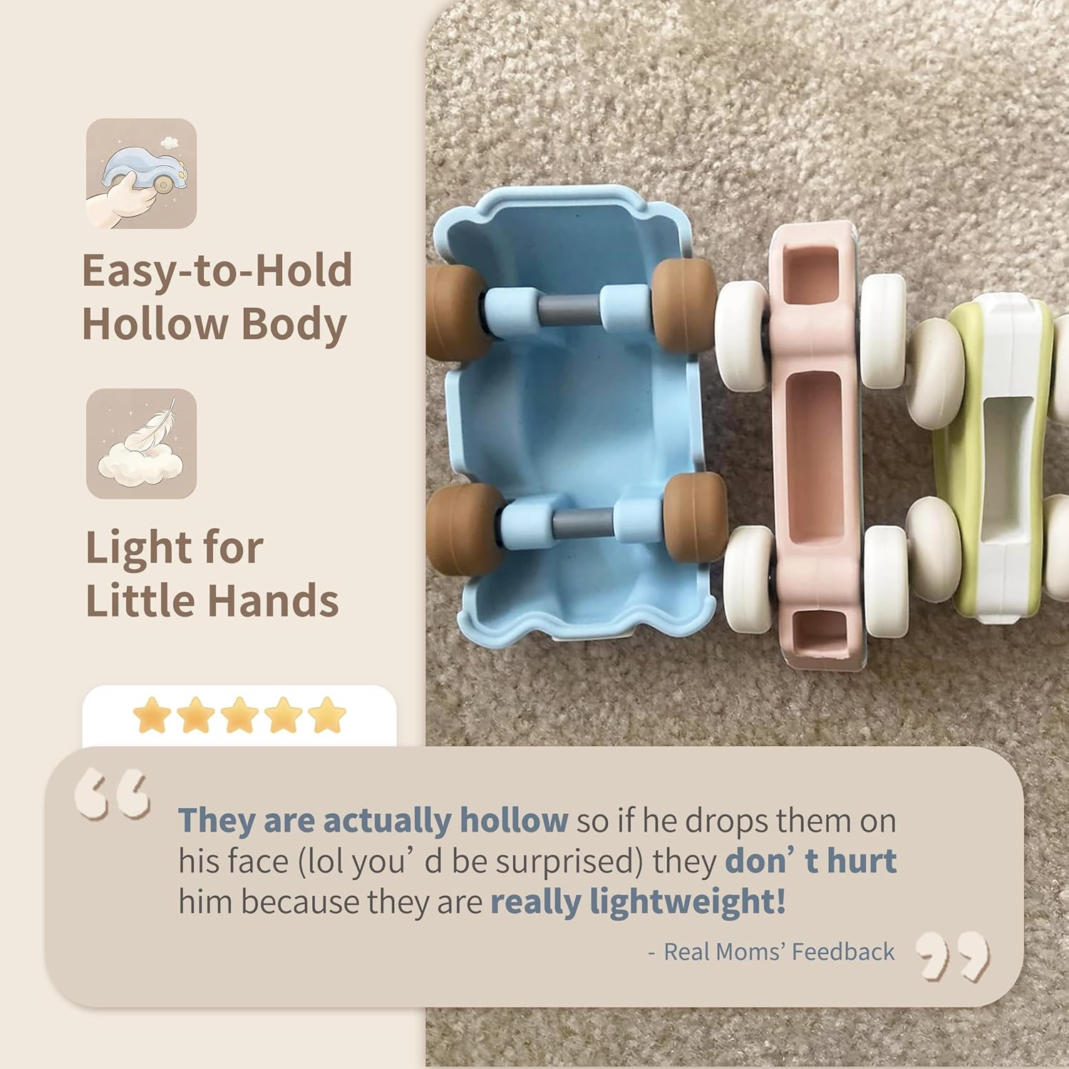 Food Grade Silicone Toy Cars for Babies & Toddlers, Push and Go Baby Car Toys 6–