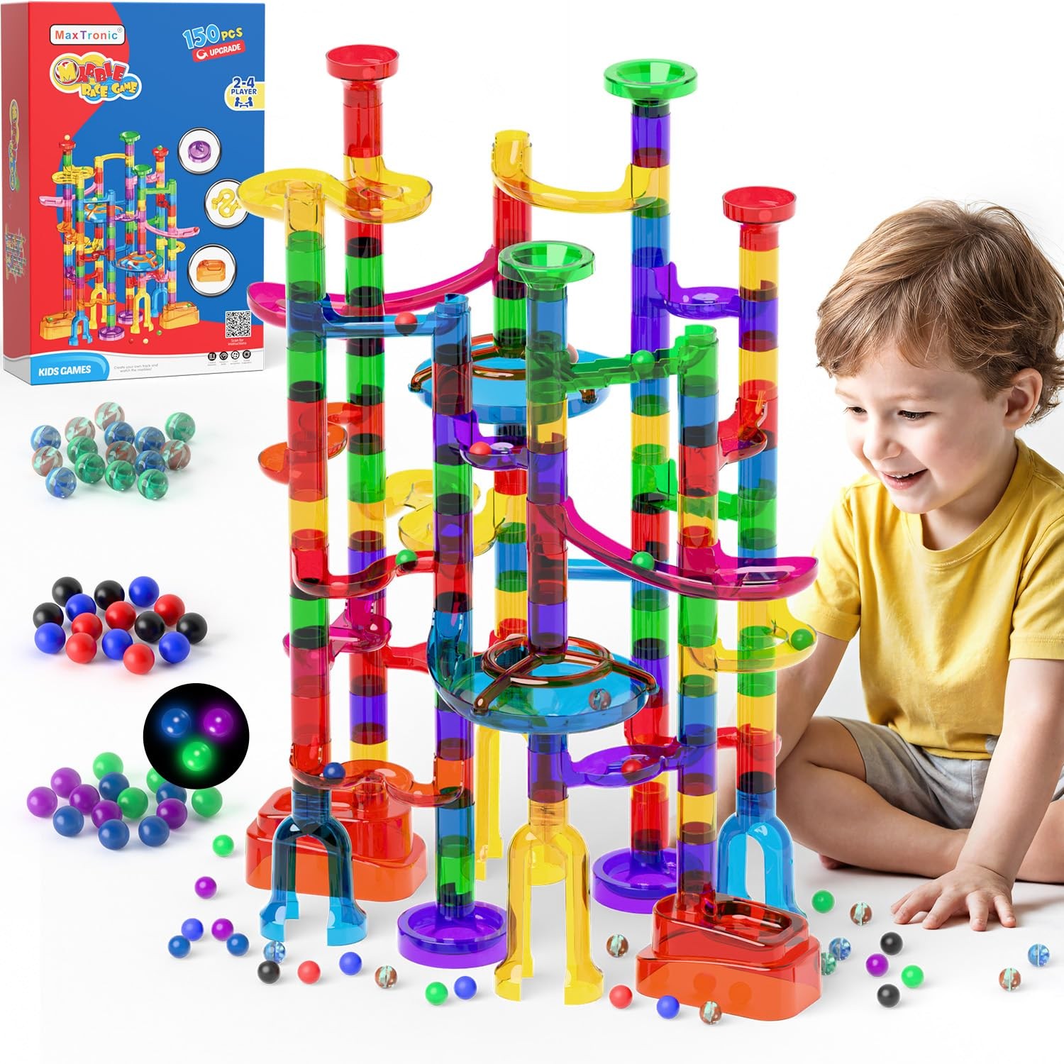 Maxtronic Glowing Marble Run 150 Pcs Marble Race Building Blocks Construction