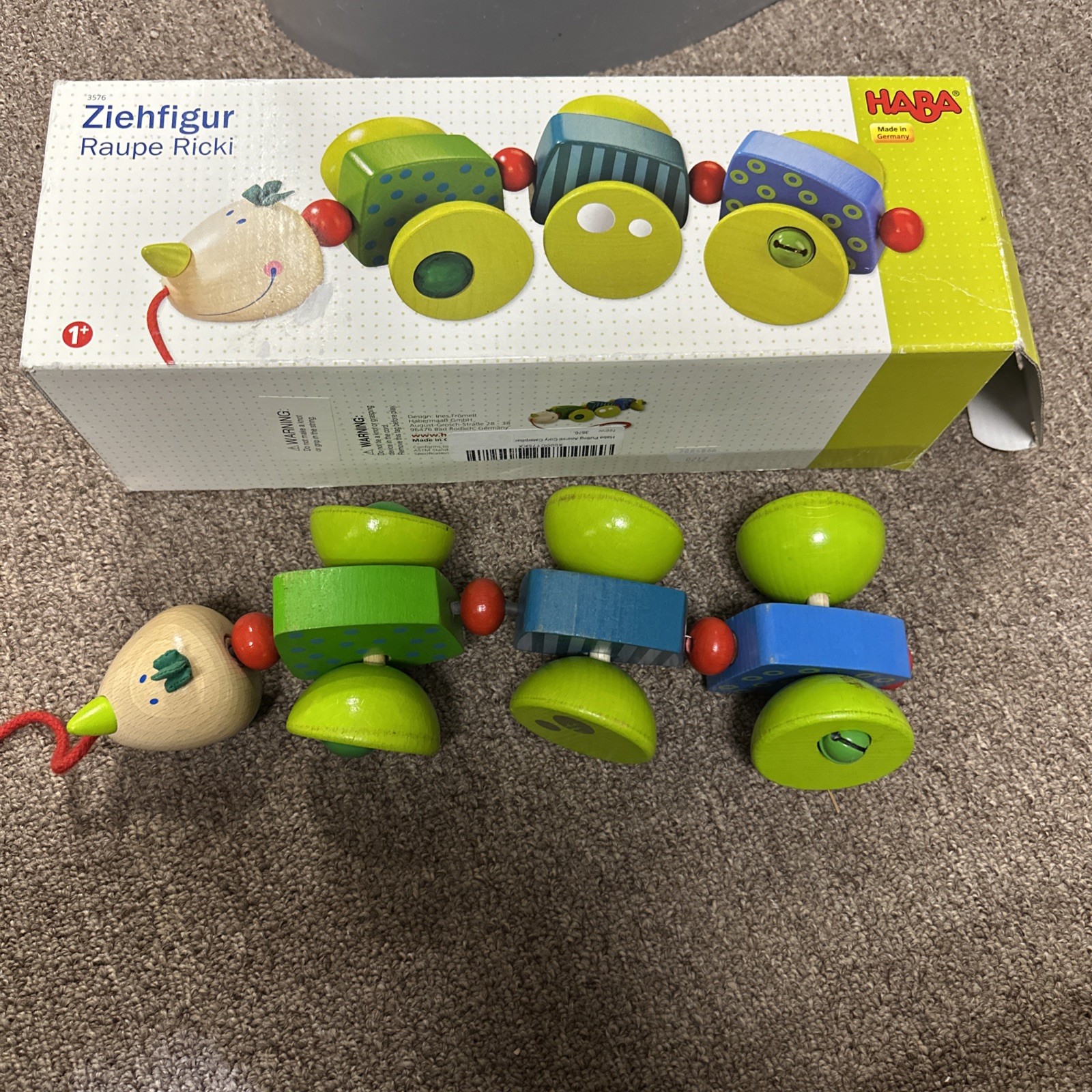 HABA Classic Pulling Figure Caterpillar Pull Toy ( Made in Germany ) wood