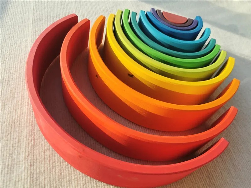 Wooden Rainbow Arch Stacking Blocks Montessori Sorting Peg Dolls Kids Toy