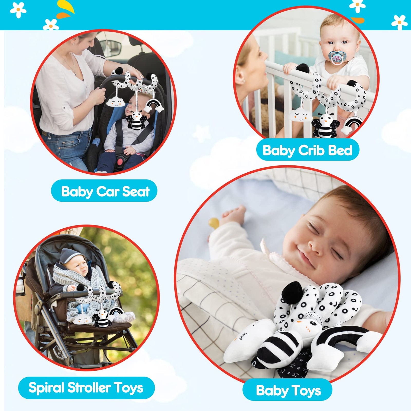 Baby Spiral Hanging Stroller and Car Seat Toys Black and White High Contrast …