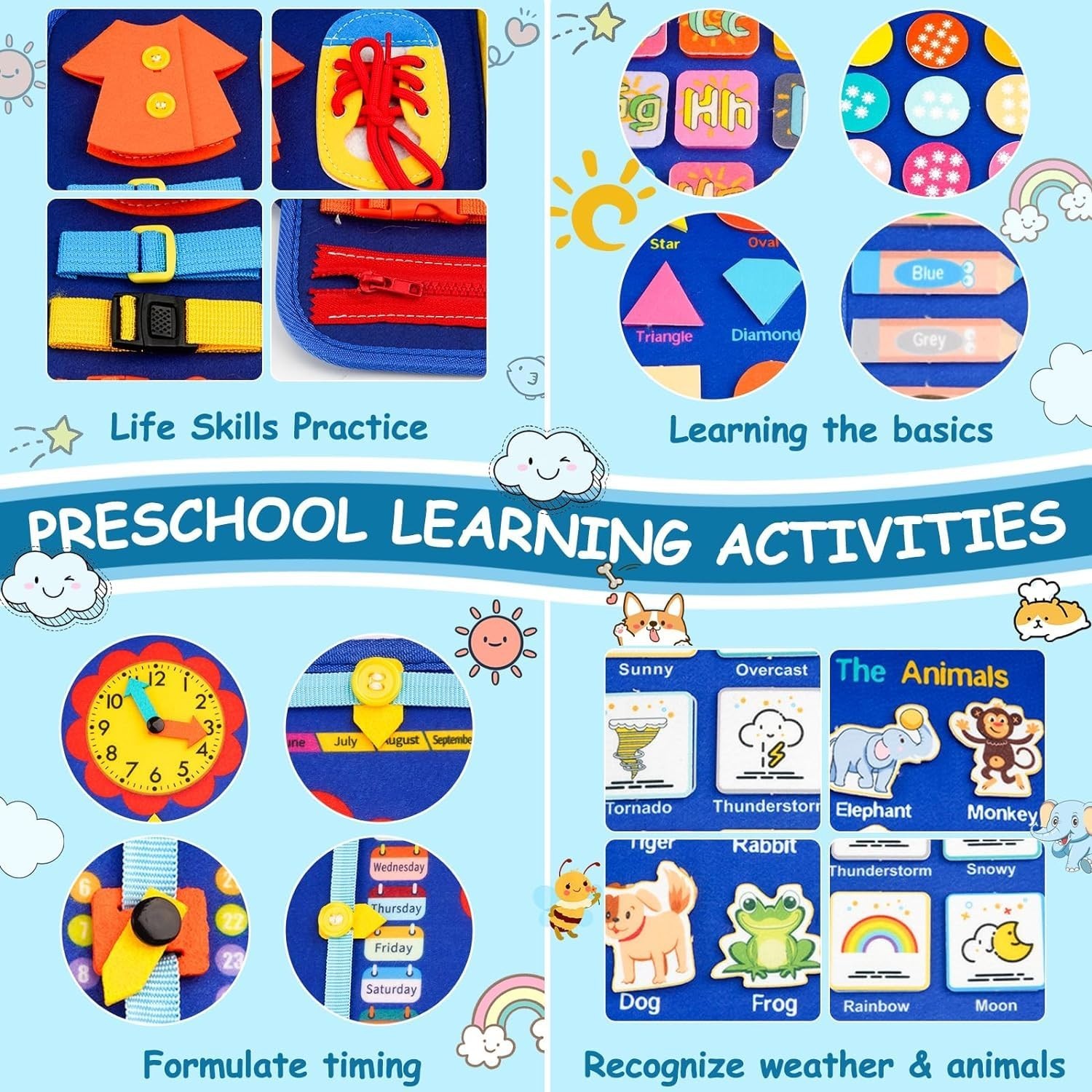 Montessori Toddler Busy Board – Sensory Learning Toy, Educational Travel Activit