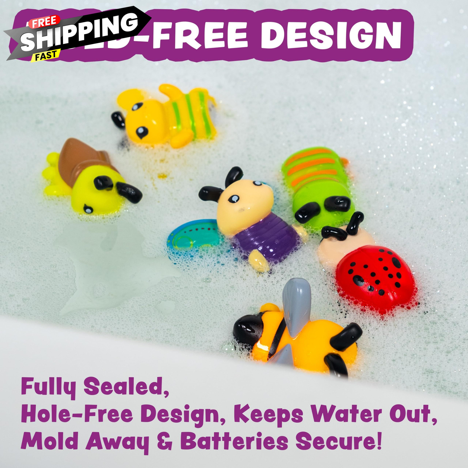 Tub Works® Bugs™ Light Up Bath Toys, 6 Pack | Water-Activated Multicolored