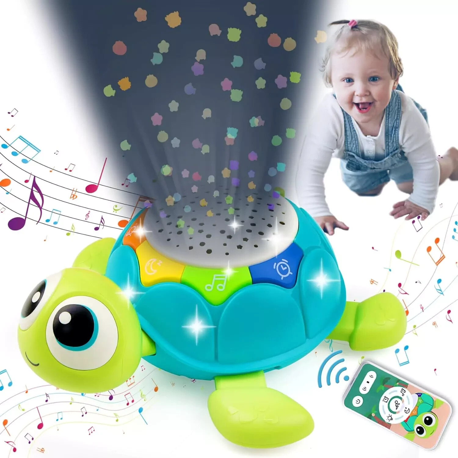 5 in 1 Musical Projector Turtle Toy Babies 6-12 Months Crawling Tummy Time, New