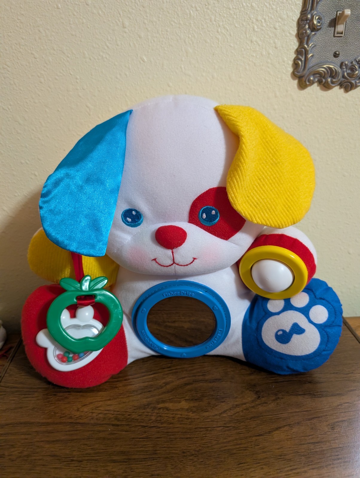 VTG Fisher-Price Discovery Puppy white Primary Colors 1992 Ball Rattle Mirror