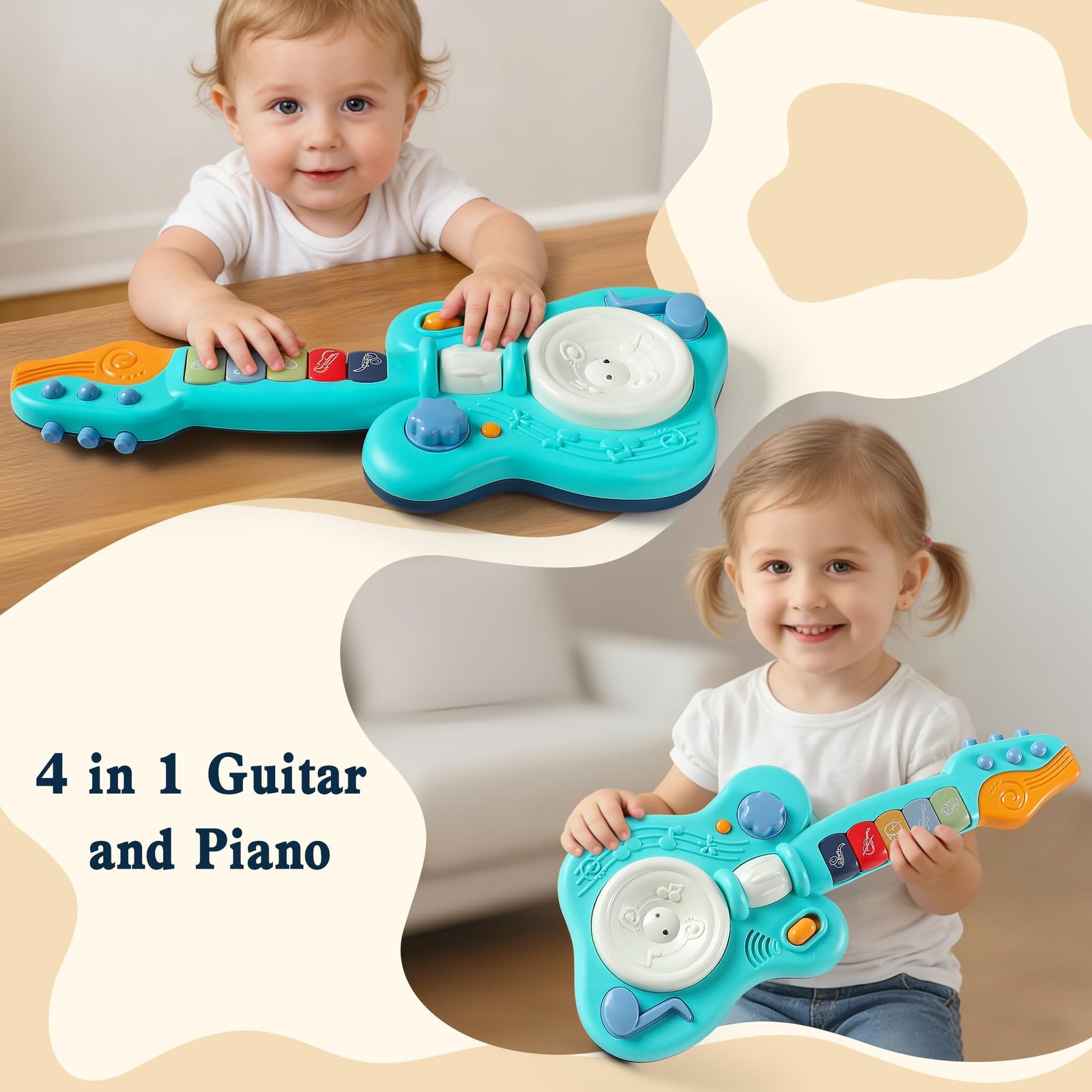 Children’s Guitar Piano Learning Toy, 4-in-1 Educational Gift, with Touch Str…