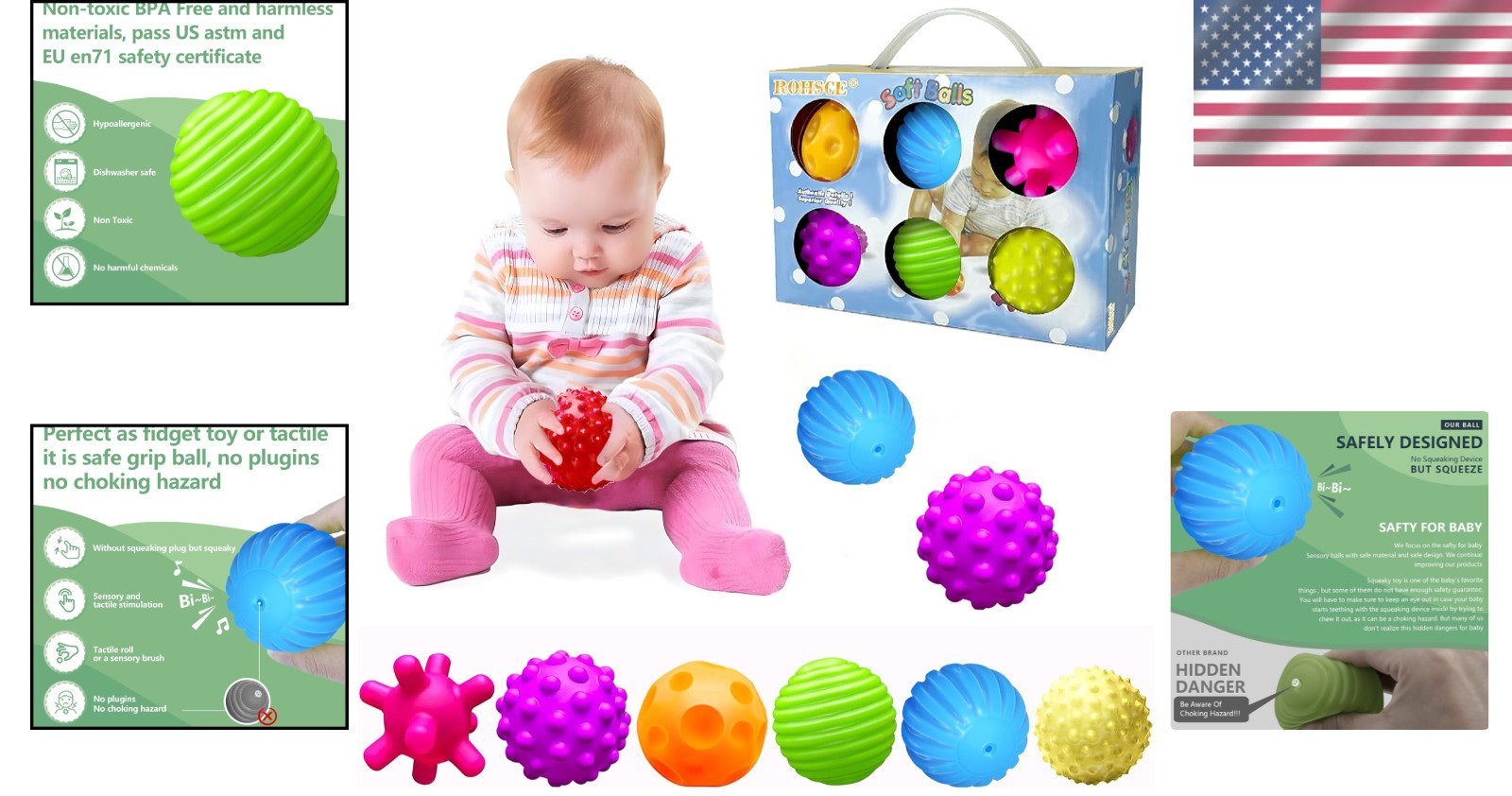 Gentle Squeaky Foam Balls for Tactile Exploration – Ideal for Babies 6-12
