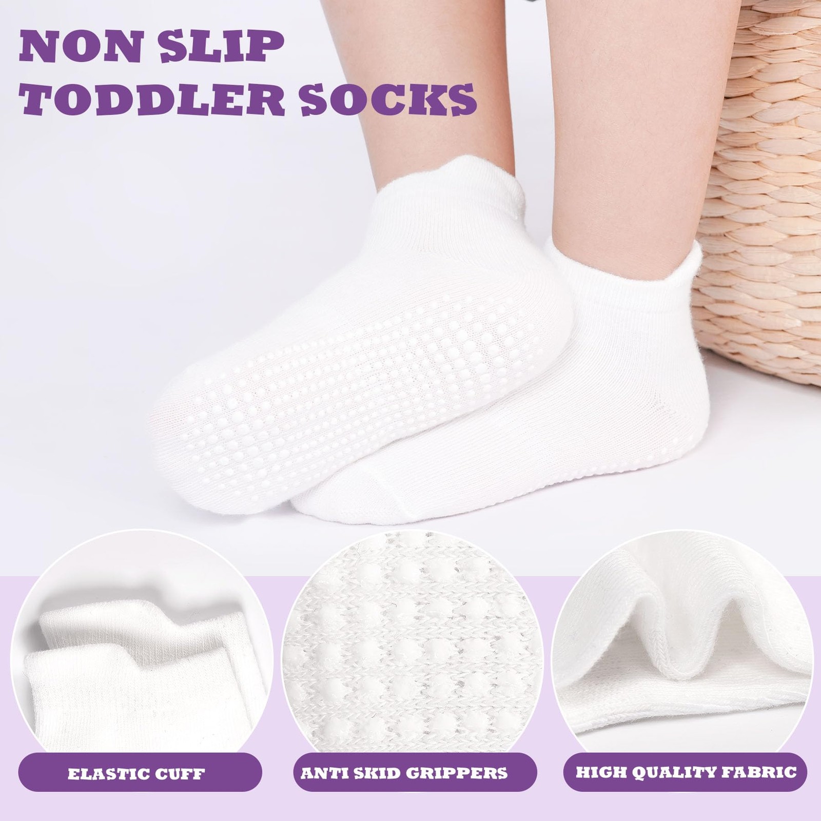 12 Pairs Toddler Non-Slip Socks with Grips for Boys & Girls, Ages 6 Months-7