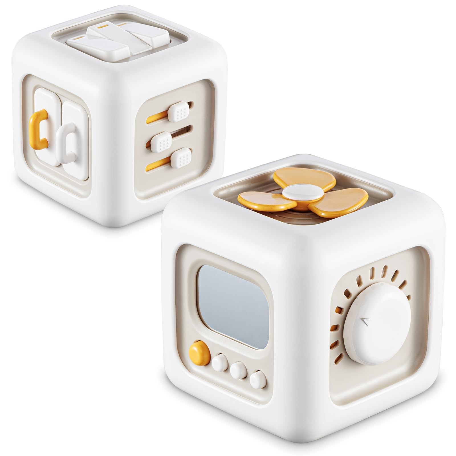 SOCBTNSO Busy Cube Toy for 1 Year Old Boy, Montessori Toys Medium, Off-white